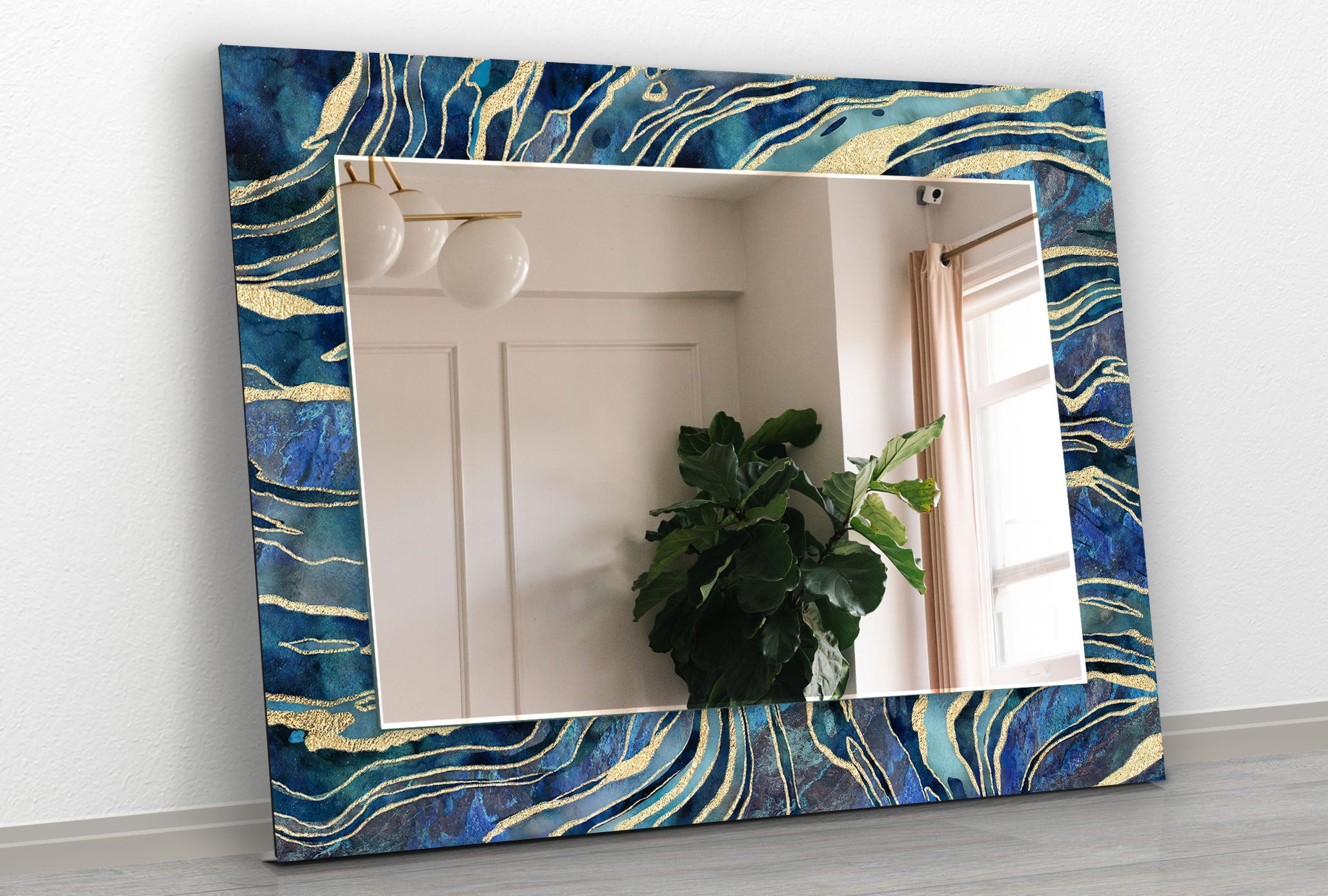 Stylish Blue & Navy Blue Wall Mirror - Modern Decorative Home Accent for Living Room, Bedroom, or Bathroom