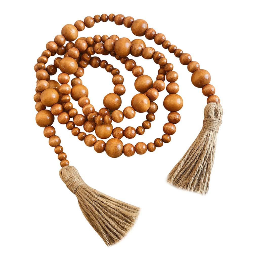 KESYOO 1pc Twine Beads Tassel Wall Hanging Decor - Handmade Wooden Bead Pendant for Boho Home Decor, Nursery, Living Room & Bedroom Decoration - Natural Fiber Tassel Ornament for Wall, Door & Window Dressing