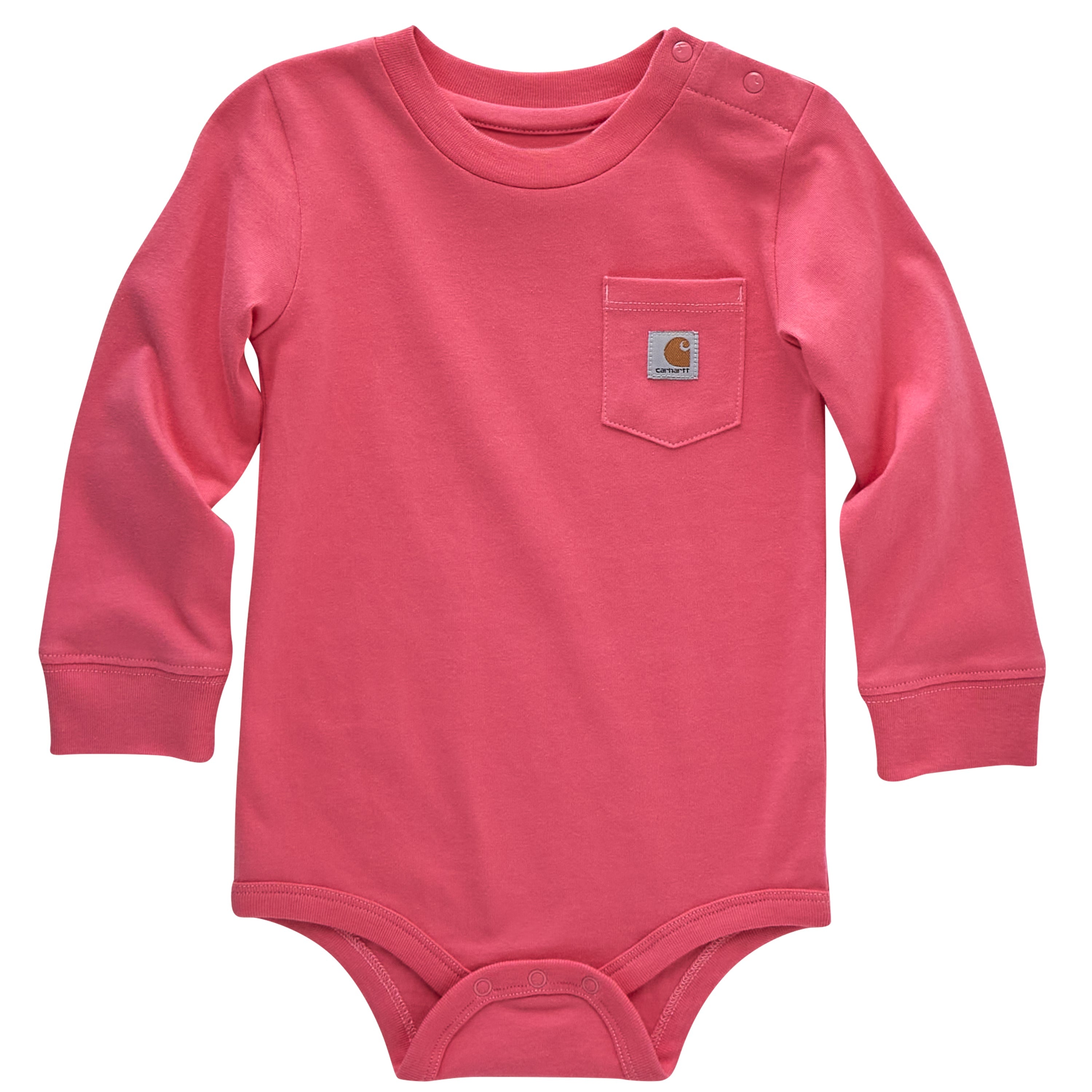 Carhartt Baby Long Sleeve Bodysuit with Logo & Chest Pocket - Soft Cotton Onesie for Infants 0-24 Months | Perfect for Playtime, Daycare & Family Outings