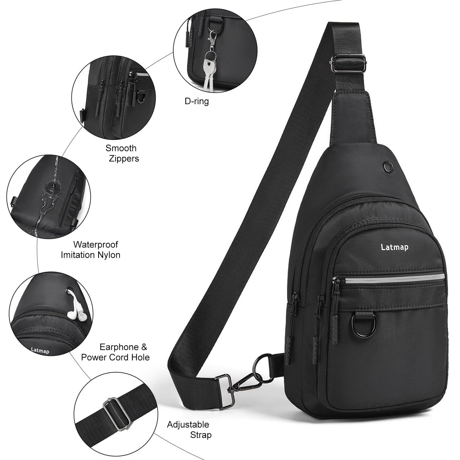 Reflective Sling Backpack for Women & Men - Crossbody Chest Bag, Fanny Pack for Travel, Hiking, Running | Lightweight Daypack for Outdoor Activities, Commuting & Daily Use (Black)