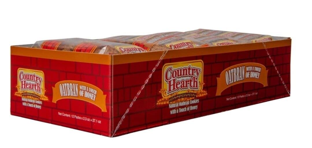 Country Hearth Natural Oatbran Cookies with Honey - 12 Pack (2.3 oz each) | Healthy Snacks for Breakfast, Office & On-the-Go