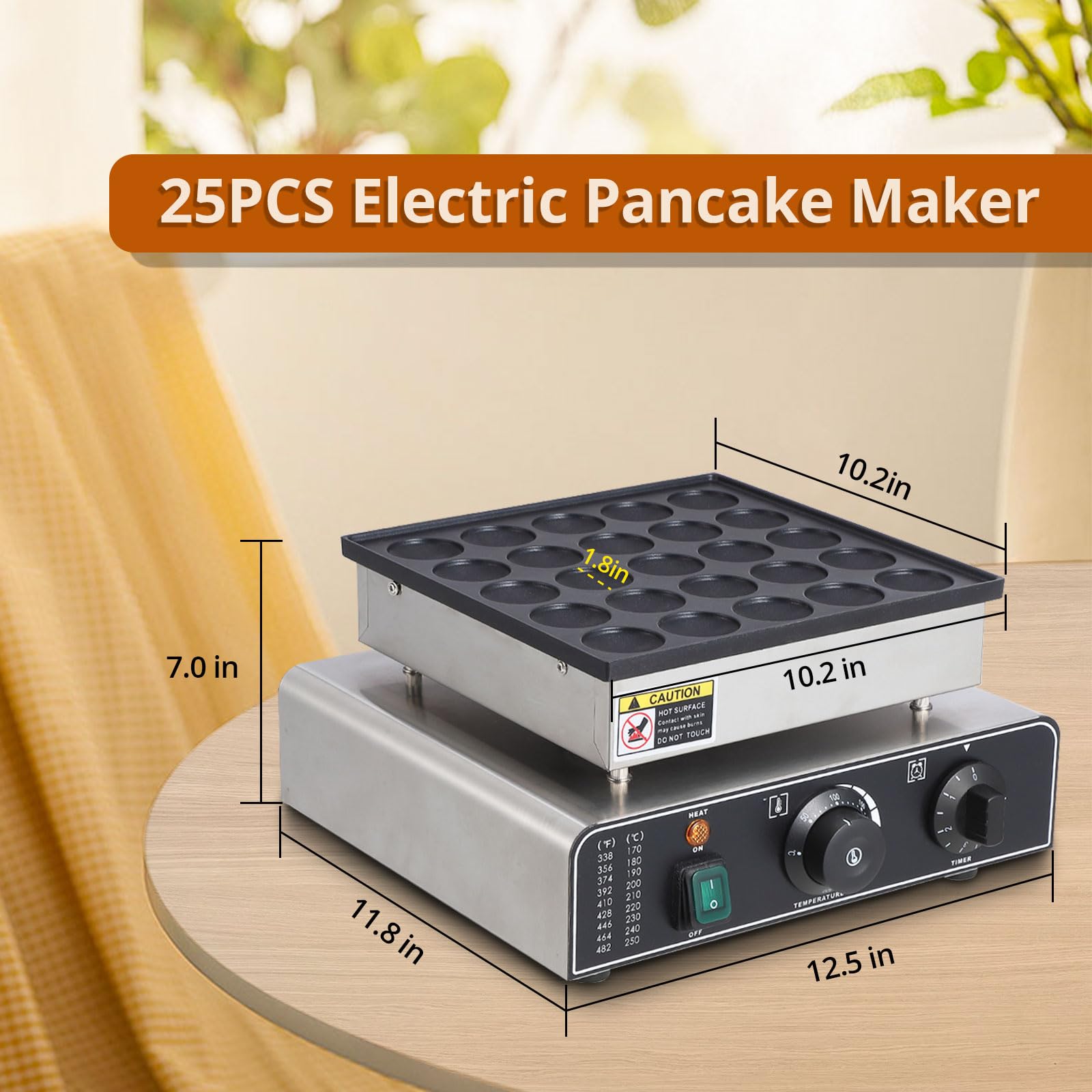 25 Hole & 25 Heart Waffle Maker - Commercial Electric Nonstick Mini Muffin Maker with 50-300°C Temperature Control - 1.8