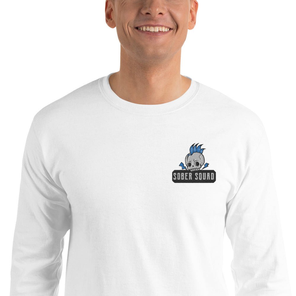Sober Squad Embroidered Men's Long Sleeve Shirt - Comfortable Casual Button Up for Recovery & Support Groups - Perfect for AA Meetings, Sober Events & Everyday Wear