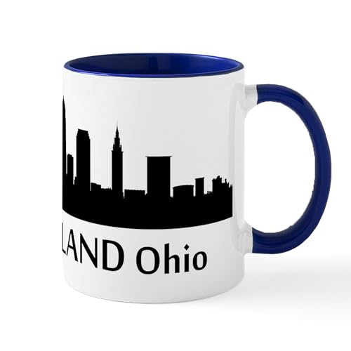 White/Navy Inside - Cleveland Cityscape Skyline Mugs