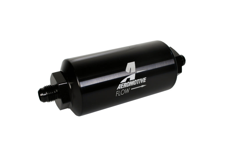 Aeromotive AN-6 Male Inline Fuel Filter 10 Micron Microglass Element - Bright Dip Black Finish for High Performance Fuel Systems & Racing Applications