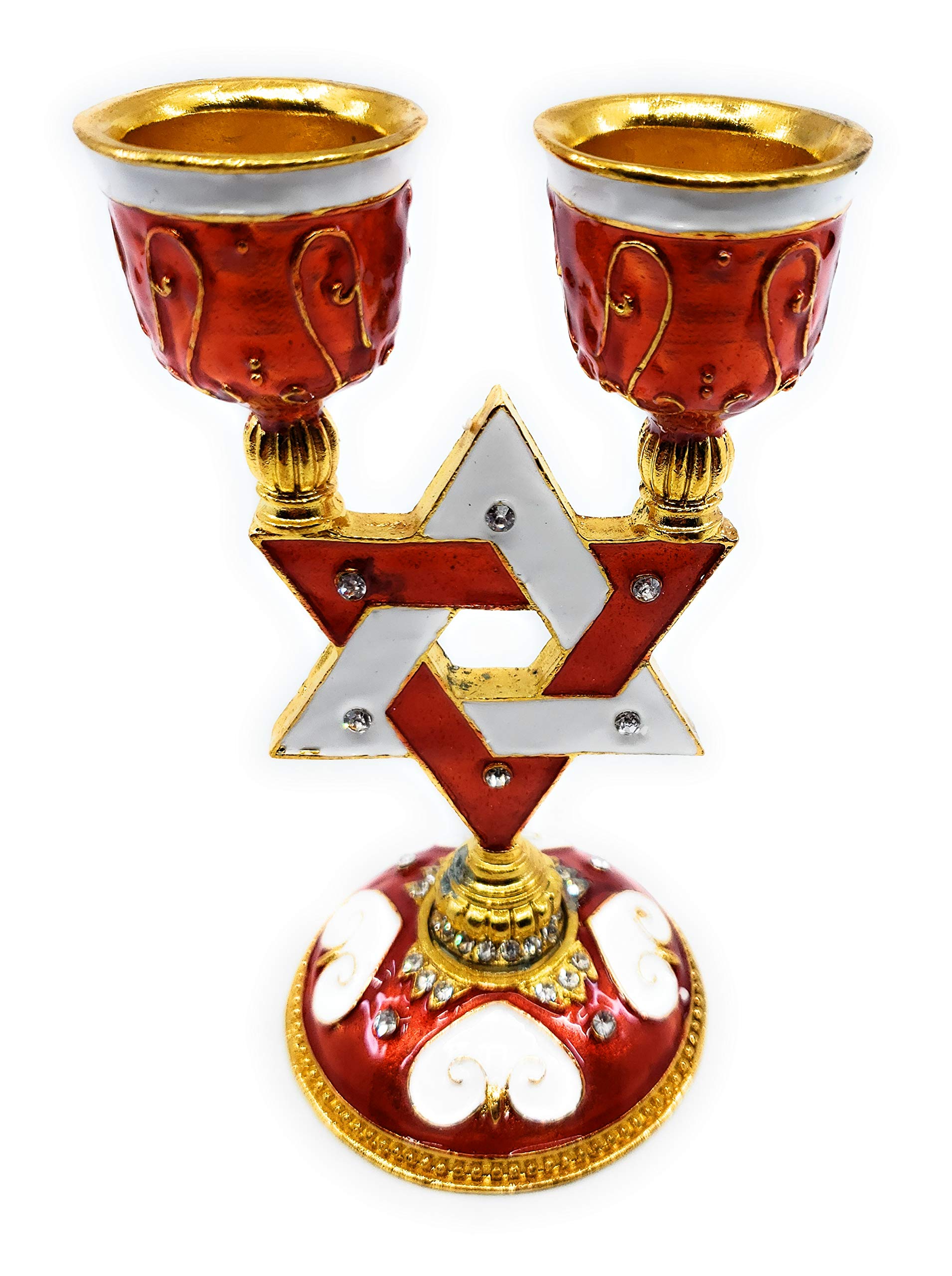 Handcrafted Star of David Pewter Candlesticks with Genuine Austrian Crystals - 5