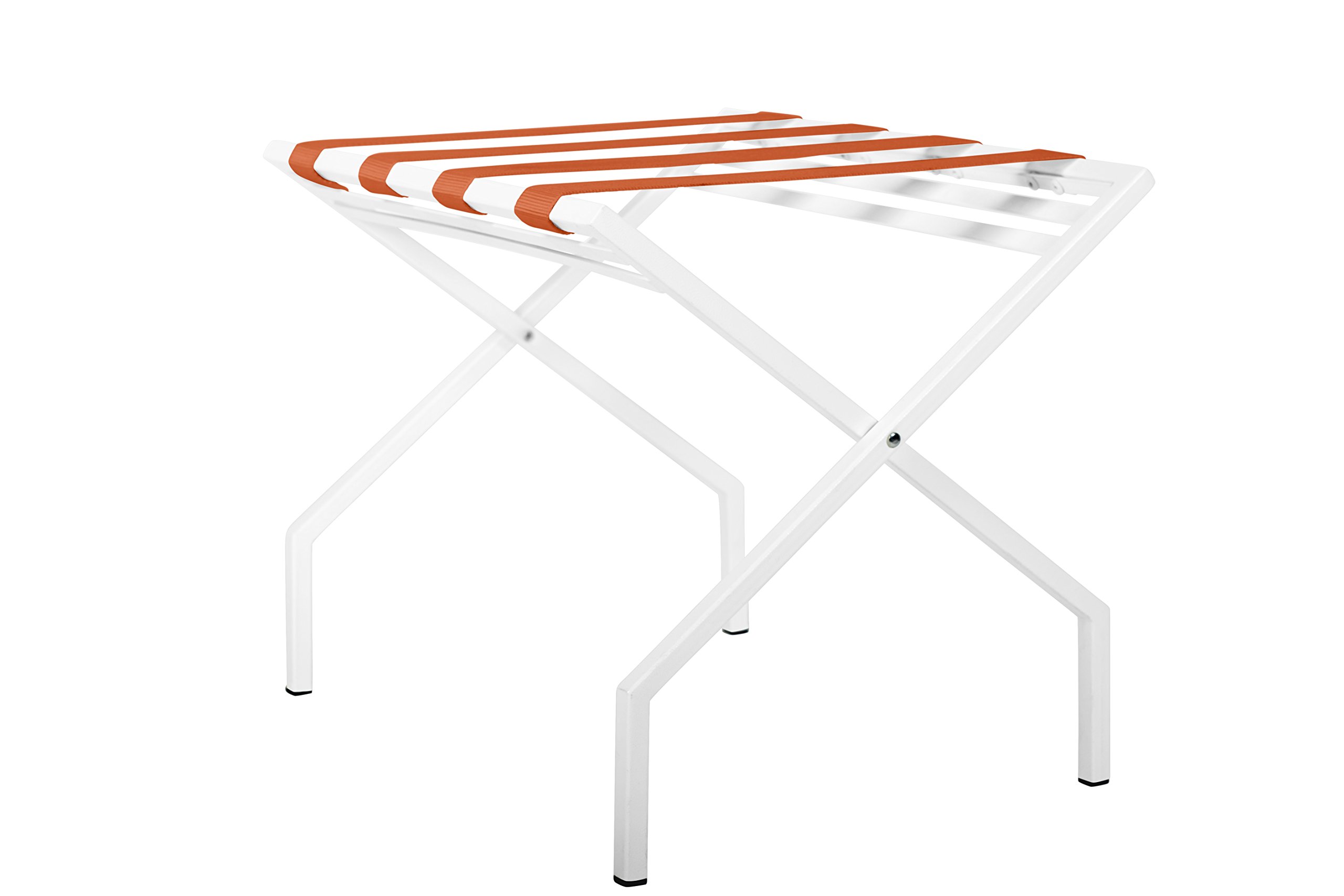 Innit Designs 11.02.10n Suba Nylon Strapped Luggage Stand - Orange on White | Durable Travel Luggage Rack for Hotels, Bedrooms & Airports | Space-Saving Suitcase Holder