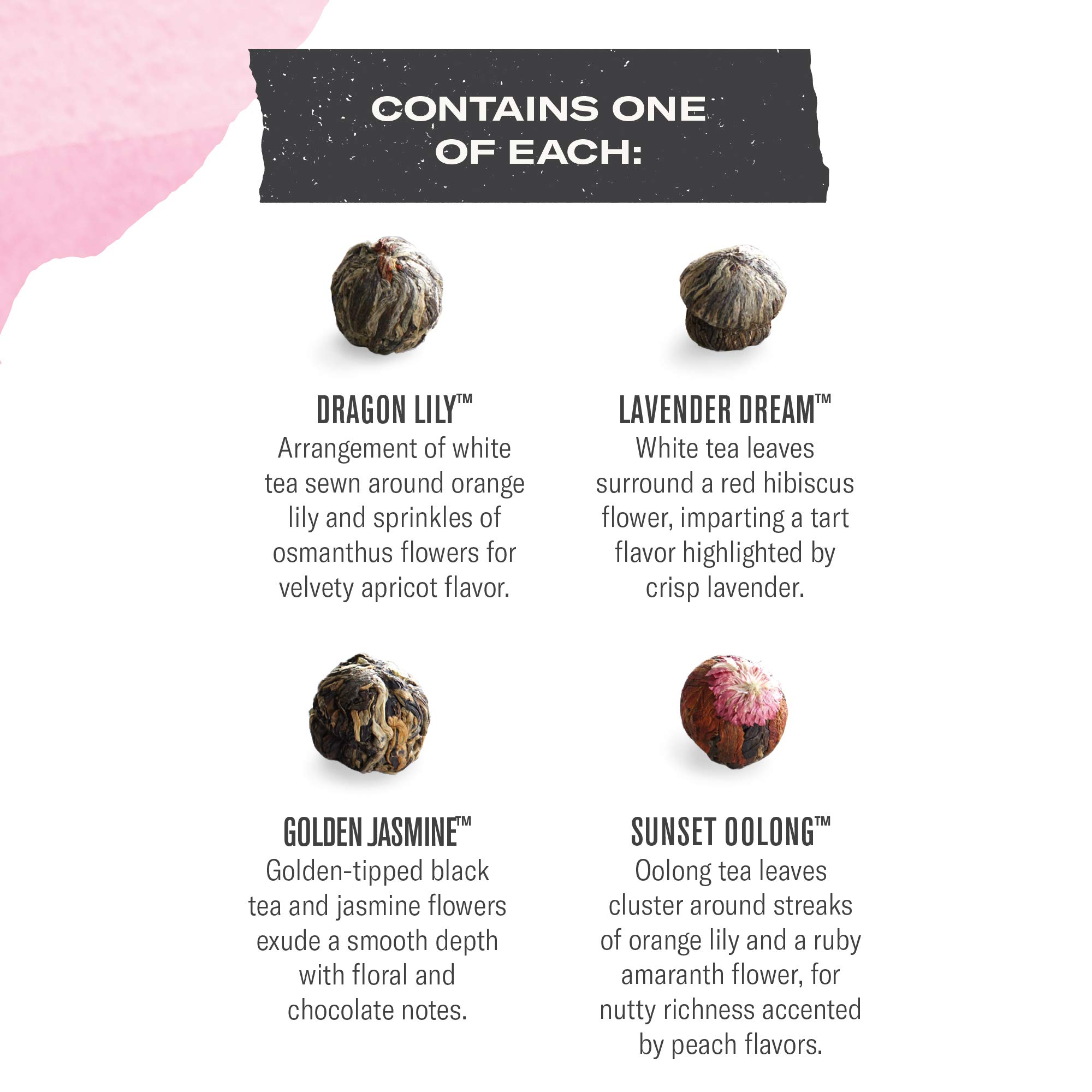 Numi Organic Tea Petite Bouquet - 4-Variety Flowering Tea Blossoms for Blooming Tea, Makes 12 Pots | Perfect for Relaxation, Gifts & Tea Ceremonies