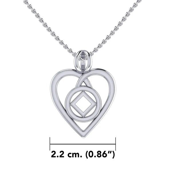 AA NA Recovery Pendant - Sterling Silver Heart Charm with Adjustable 18