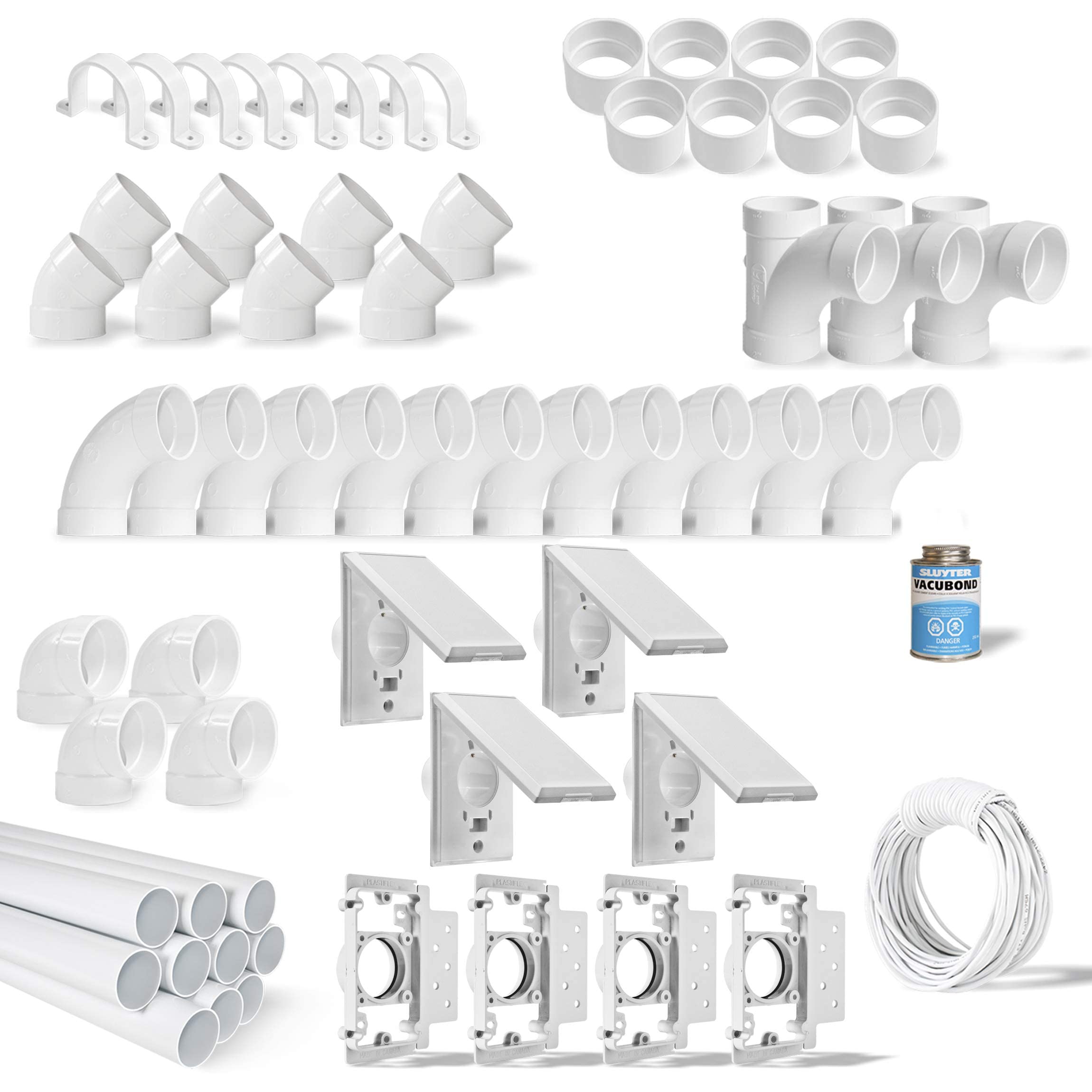 Central Vacuum 4-Inlet Installation Kit with 100 Feet of Pipe - Complete All-in-One Box for Easy Whole House Vacuum System Setup | Perfect for Home Renovation & Cleaning