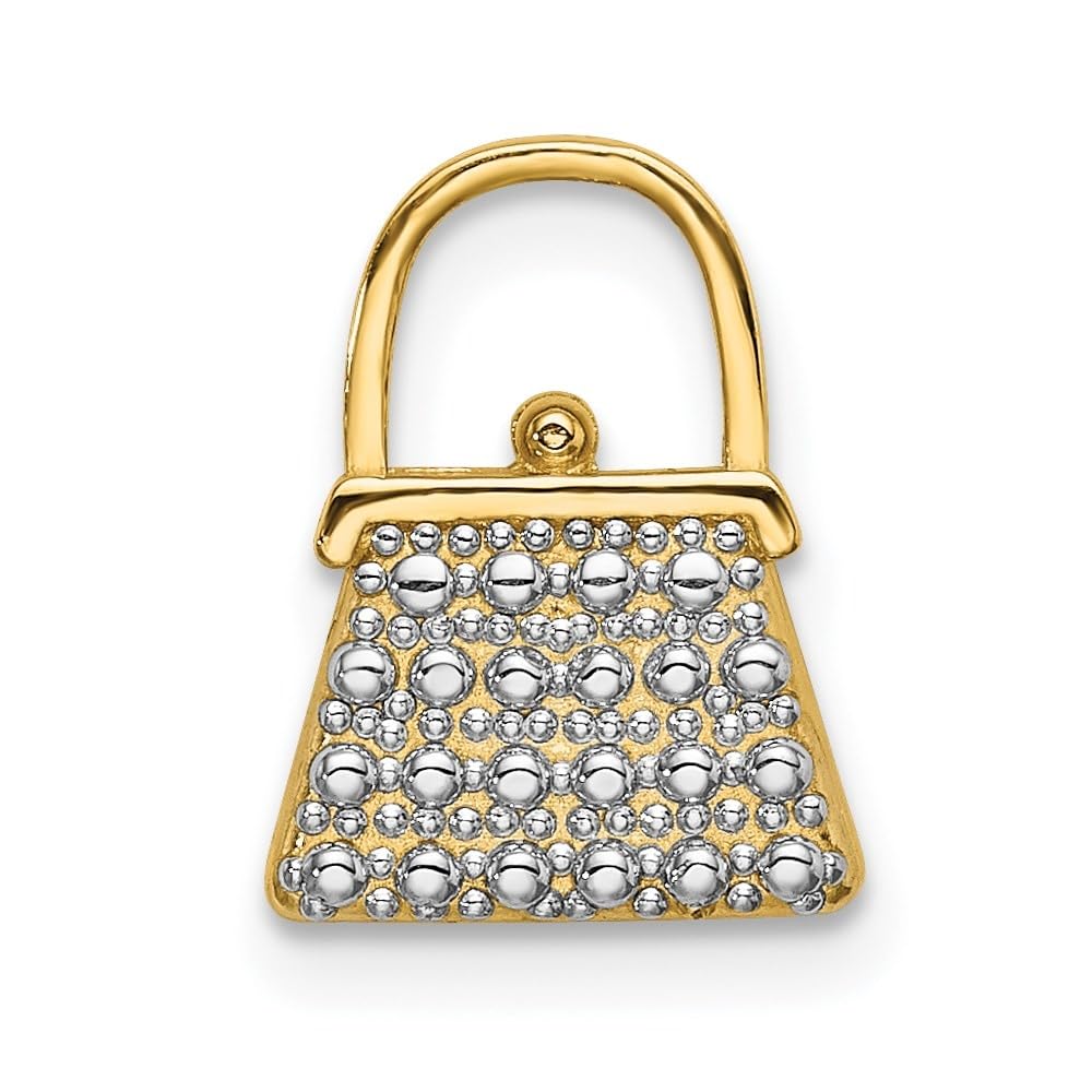 14K Yellow Gold Rhodium Plated 2-D Textured Polished Purse Charm - Elegant Handbag Accessory for Women, Perfect Gift for Birthday, Anniversary & Special Occasions