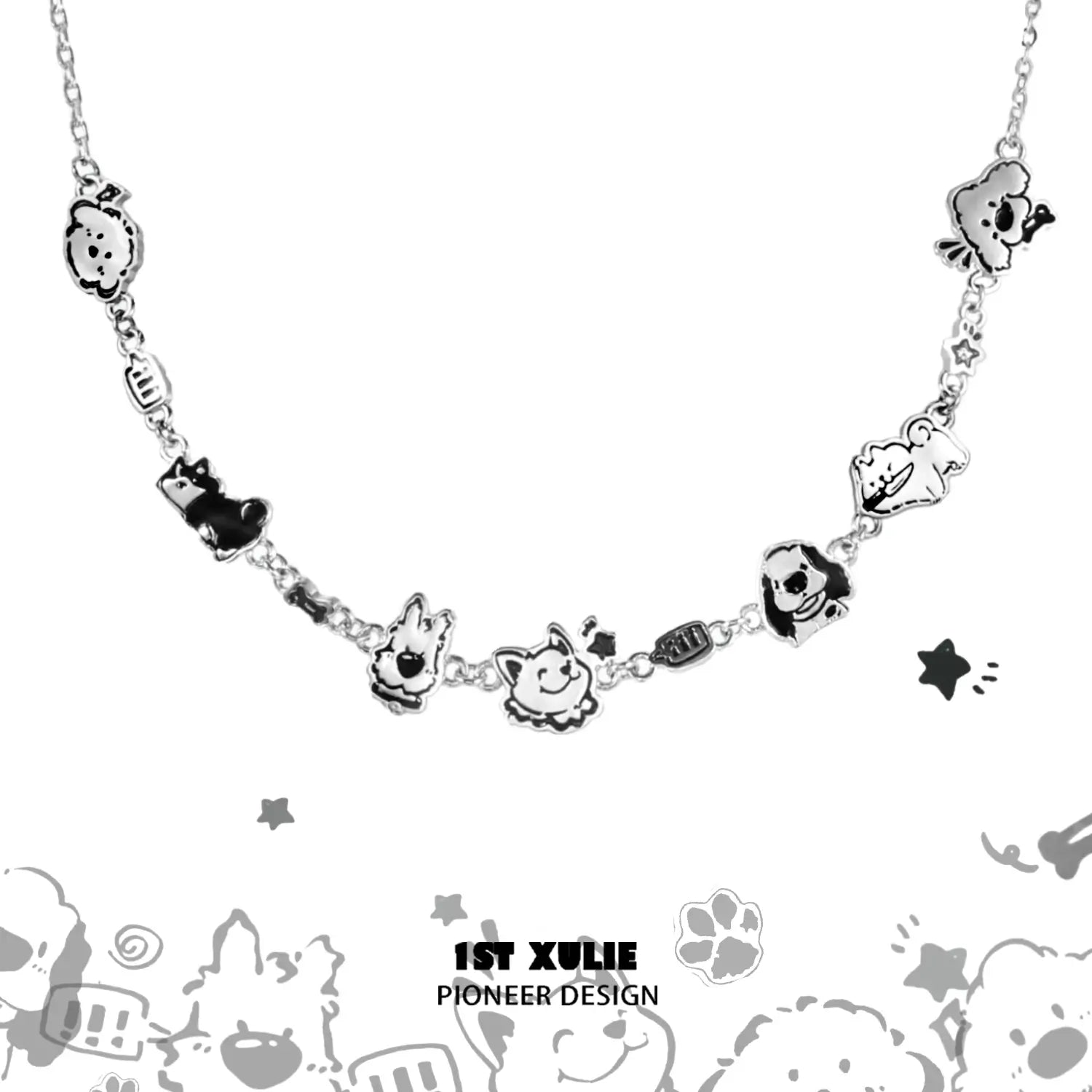 18K Platinum Plated Graffiti Puppy Pendant Necklace for Women - Trendy Hip Hop Jewelry Gift for Birthday, Valentine's Day & Everyday Wear