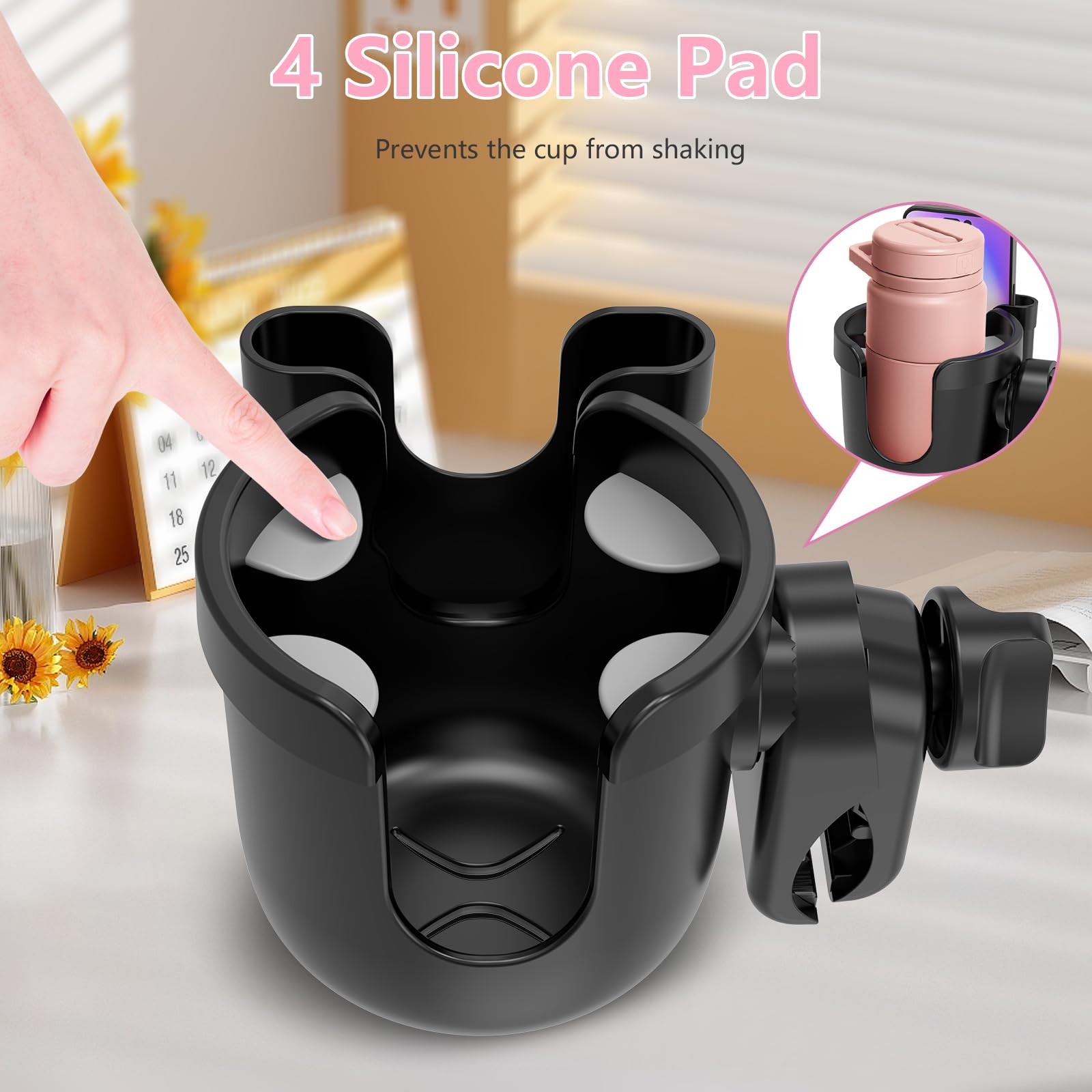 Universal Stroller Cup Holder with Phone Holder - 2-in-1 Adjustable Drink & Phone Mount for Uppababy, Nuna, Doona Strollers, Bikes, Wheelchairs & Walkers - Perfect for Parents, Cyclists & Seniors On-the-Go