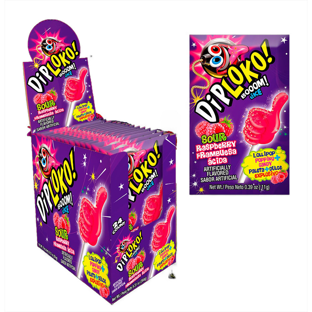 DipLoko! Sour Raspberry Candy - 24 Count Box | Tart & Sweet Flavor | Perfect for Parties, Movie Nights & Office Snacks