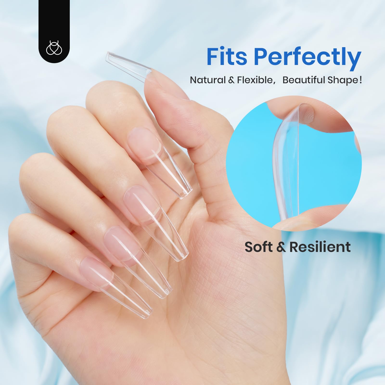 Beetles 500Pcs Acrylic Nail Kit - Long Coffin Pre-Shaped Clear Full Cover Soft False Nails with Easy Soak Off Tips for DIY Nail Art & Extensions | Perfect Home Manicure Gift Set for Women, Great for Parties, Weddings & Special Occasions
