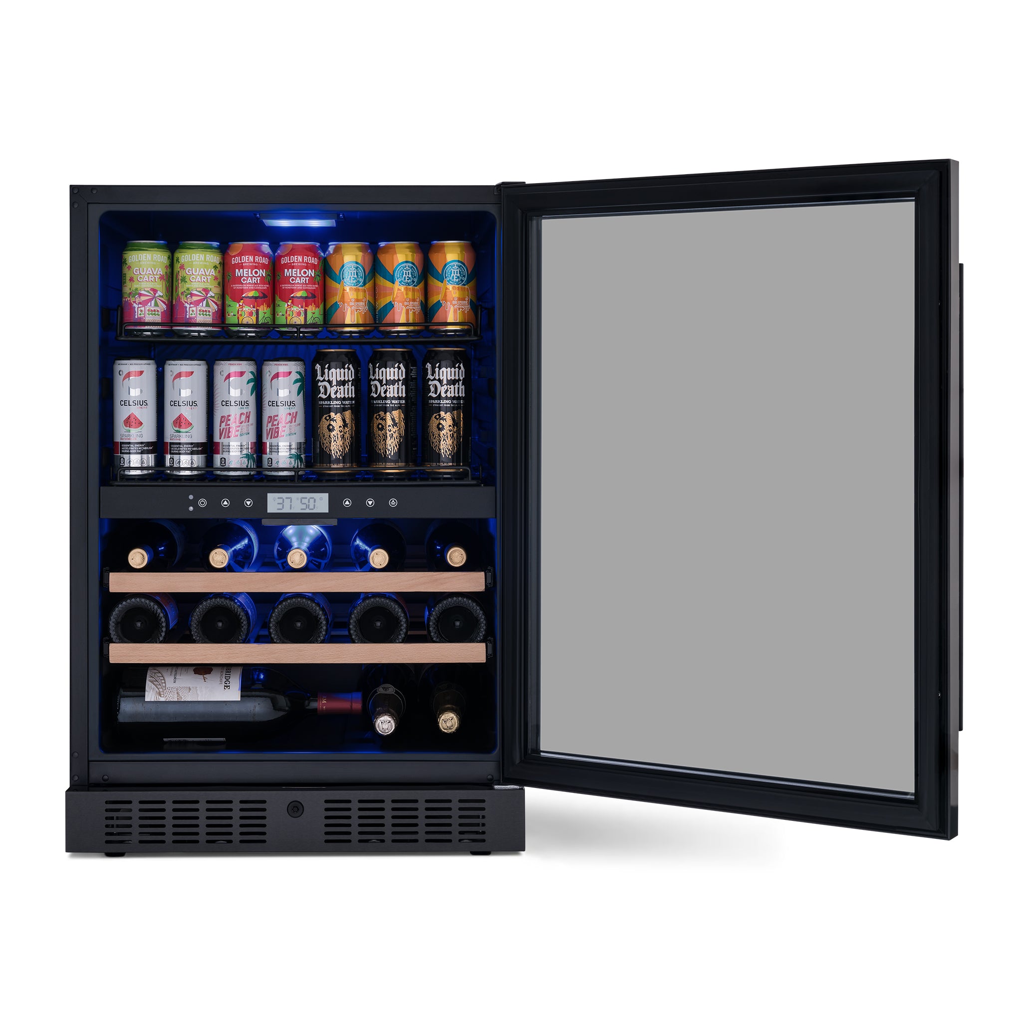 Newair® 100 Can 24 Bottle Dual Zone Built-In Beverage Refrigerator - Black Stainless Steel - Perfect for Home Bar, Office, or Man Cave