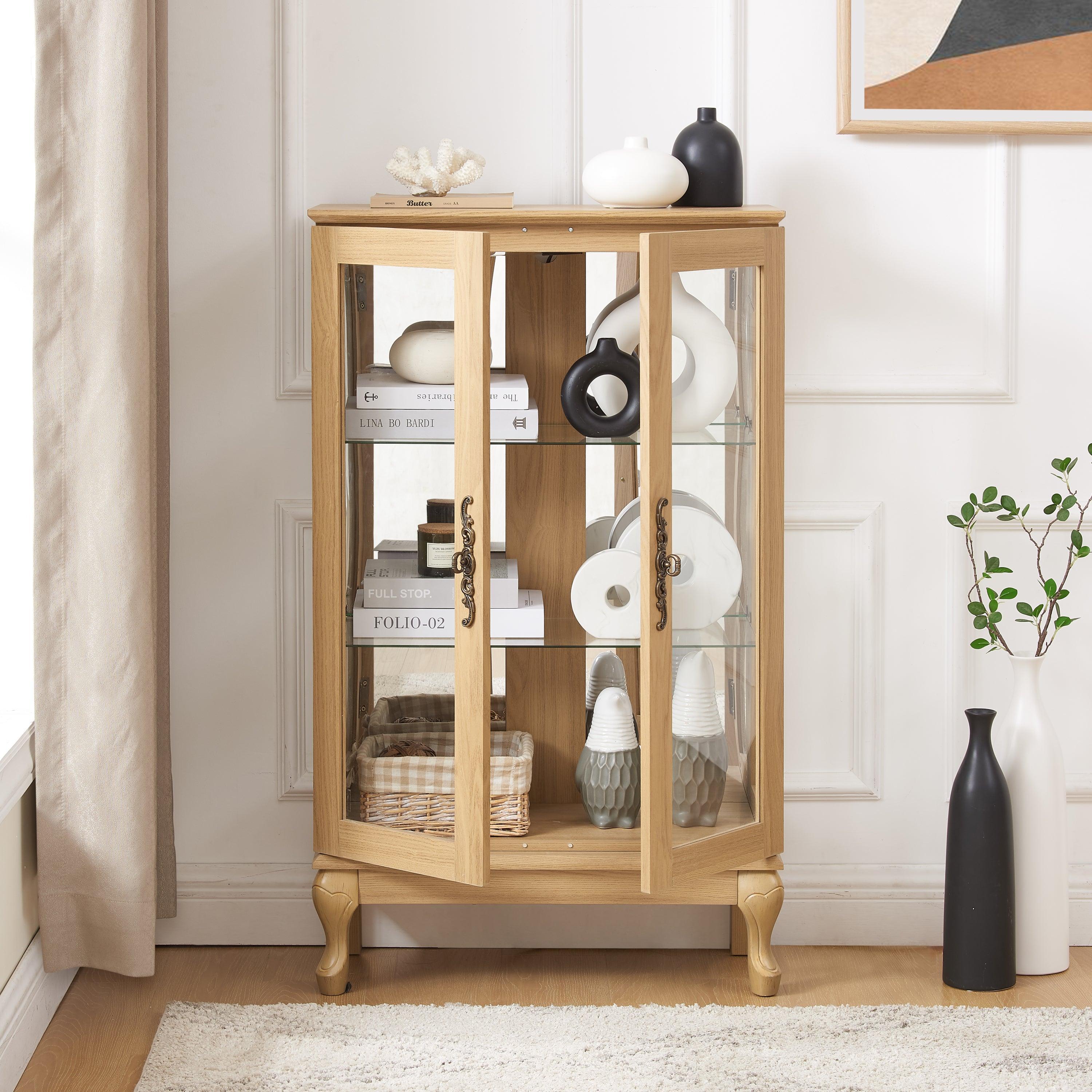 2 Door Curio Cabinet with Tempered Glass & Mirrored Back - LED Lighted Display Case for Living Room, Dining Room, Office - Showcase Collectibles, China, or Decor Items