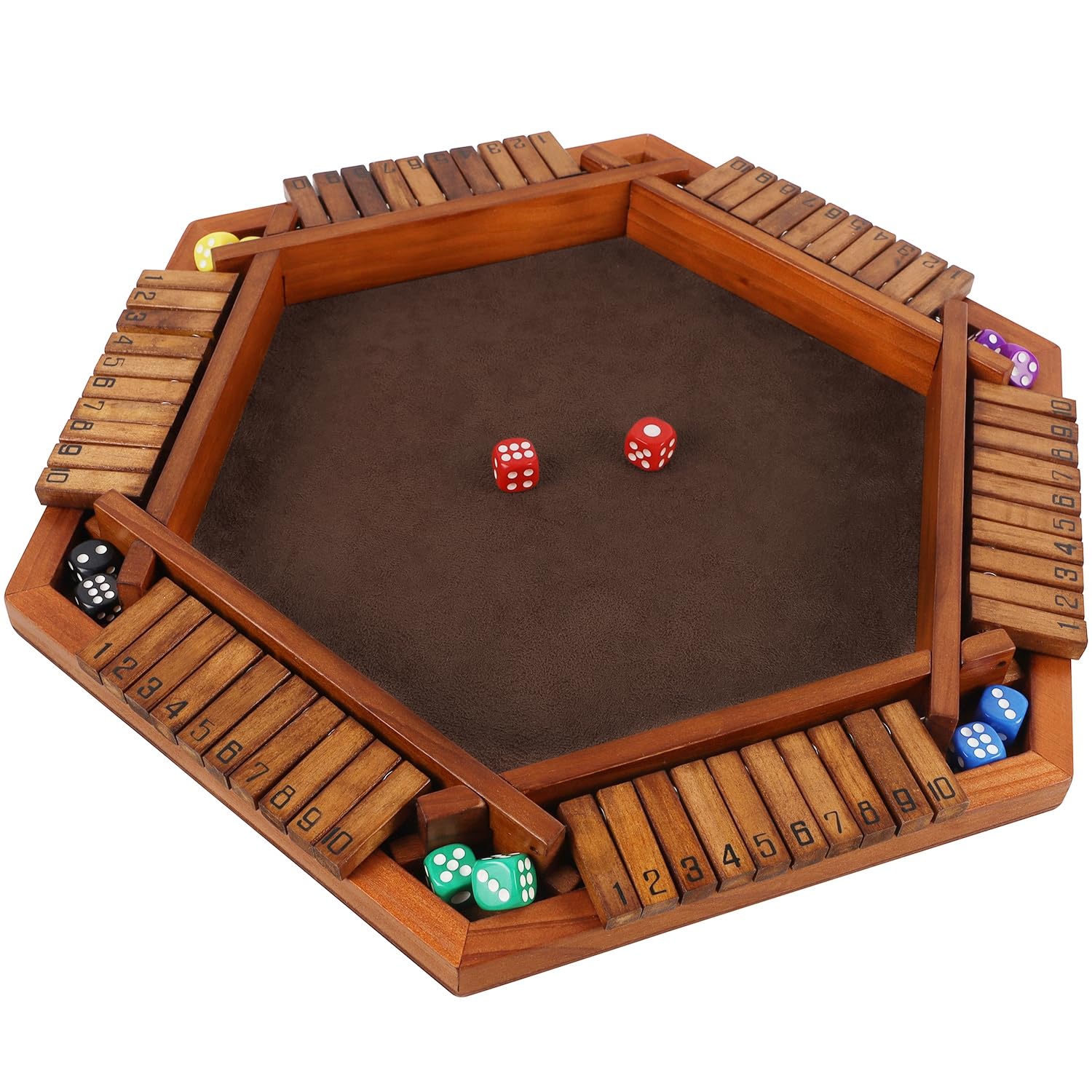 Juegoal Wooden Shut The Box Dice Game for 1-6 Players - Classic Family Board Game with 12 Dice for Kids & Adults | Portable Travel, Classroom, Home Party & Pub Entertainment