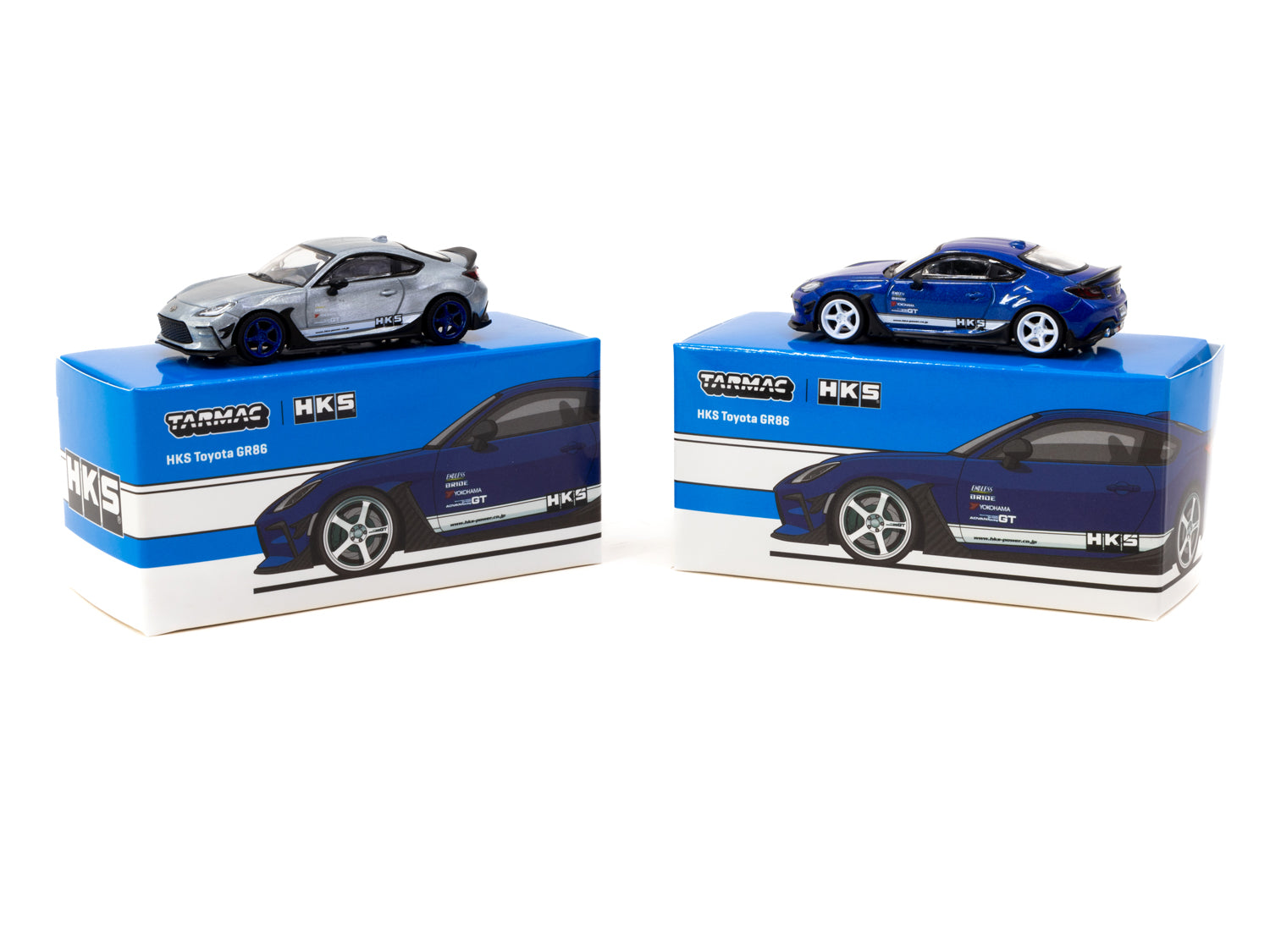 Tarmac Works 1/64 HKS Toyota GR86 Blue Metallic Diecast Model Car - Collectible Toy Vehicle for Display & Racing Scenes