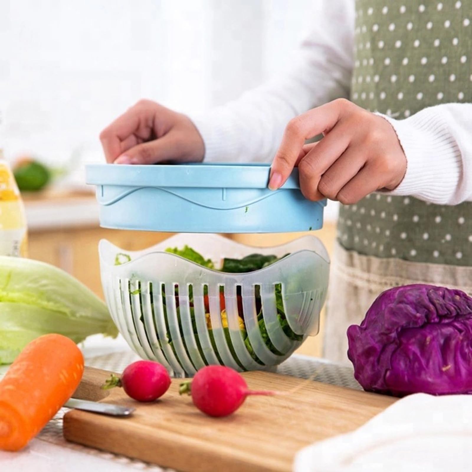 **Multi-Purpose Fruit and Vegetable Cutter Bowl - 5-in-1 Kitchen Slicer for Chopping, Dicing, and Slicing Veggies, Fruits, and Salads - Durable & BPA-Free (Blue) - Perfect for Meal Prep, Snacks, and Healthy Eating**