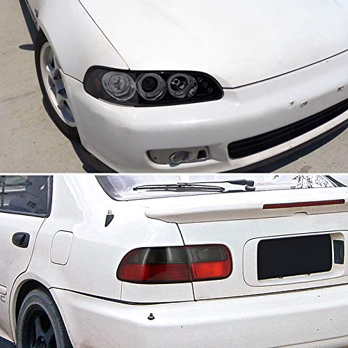 Spec-D Tuning Glossy Black Halo LED Projector Headlights & Red Smoke Tail Lights - Compatible with 1992-1995 Honda Civic 2/4Dr - Left & Right Pair Headlamp Assembly - Upgrade Your Ride for Night Driving & Enhanced Style