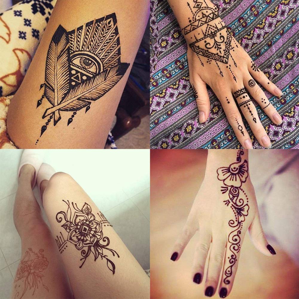 **6Pcs Temporary Tattoo Kit - Semi-Permanent DIY Body Art for Women, Men & Kids - Includes 3 Colors, 20 Adhesive Stencils & 4 Nozzles - Perfect for Parties, Festivals & Summer Fun**
