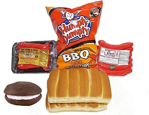 Maine BBQ Gift Box - Red Hot Dogs, Chocolate Whoopie Pies, Humpty Dumpty Chips & New England Split Top Hot Dog Buns | Authentic New England Flavors for Parties, Picnics & Gifting