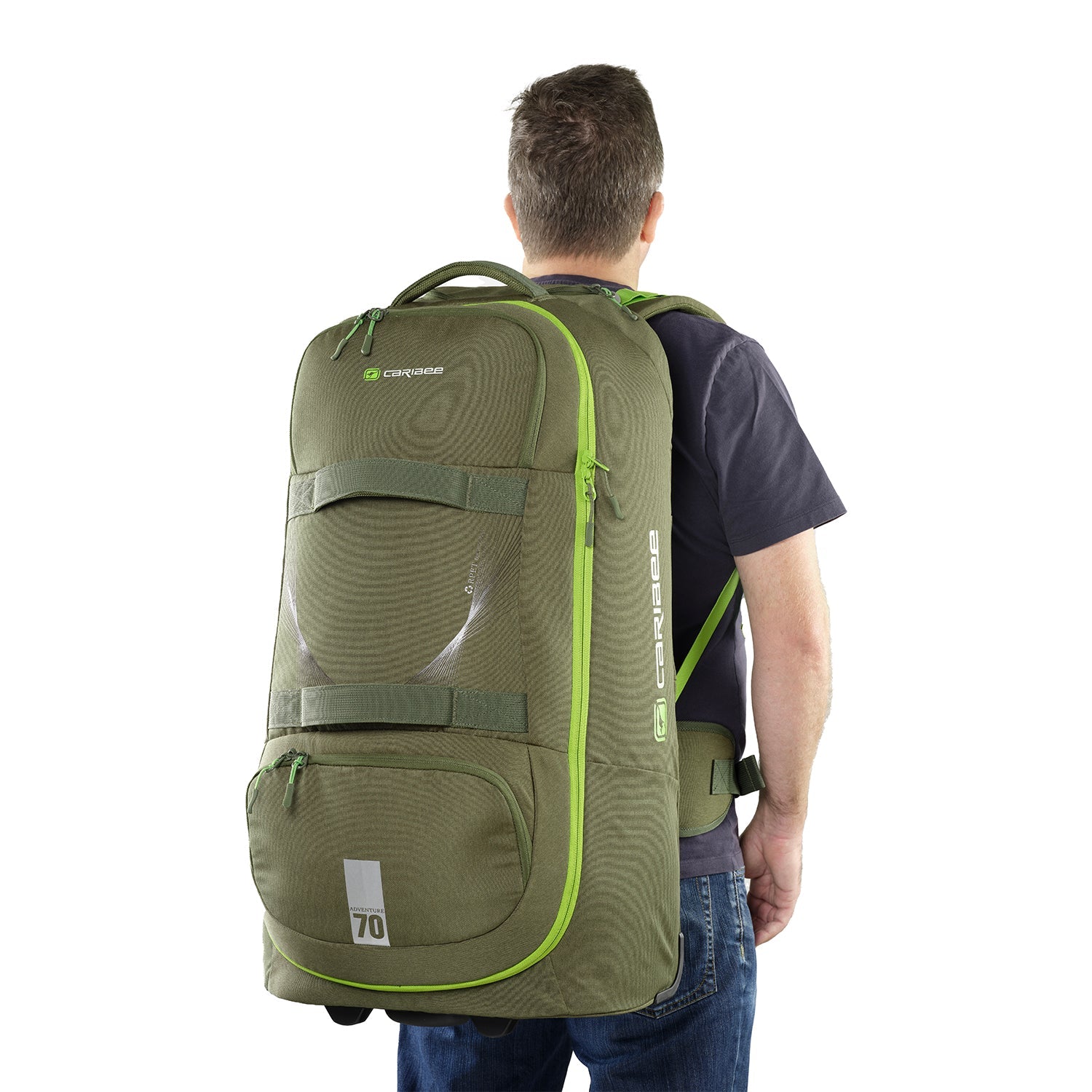 Caribee Adventure 70L Duffle Bag with Backpack Straps - Olive Green - Perfect for Travel, Camping & Outdoor Adventures