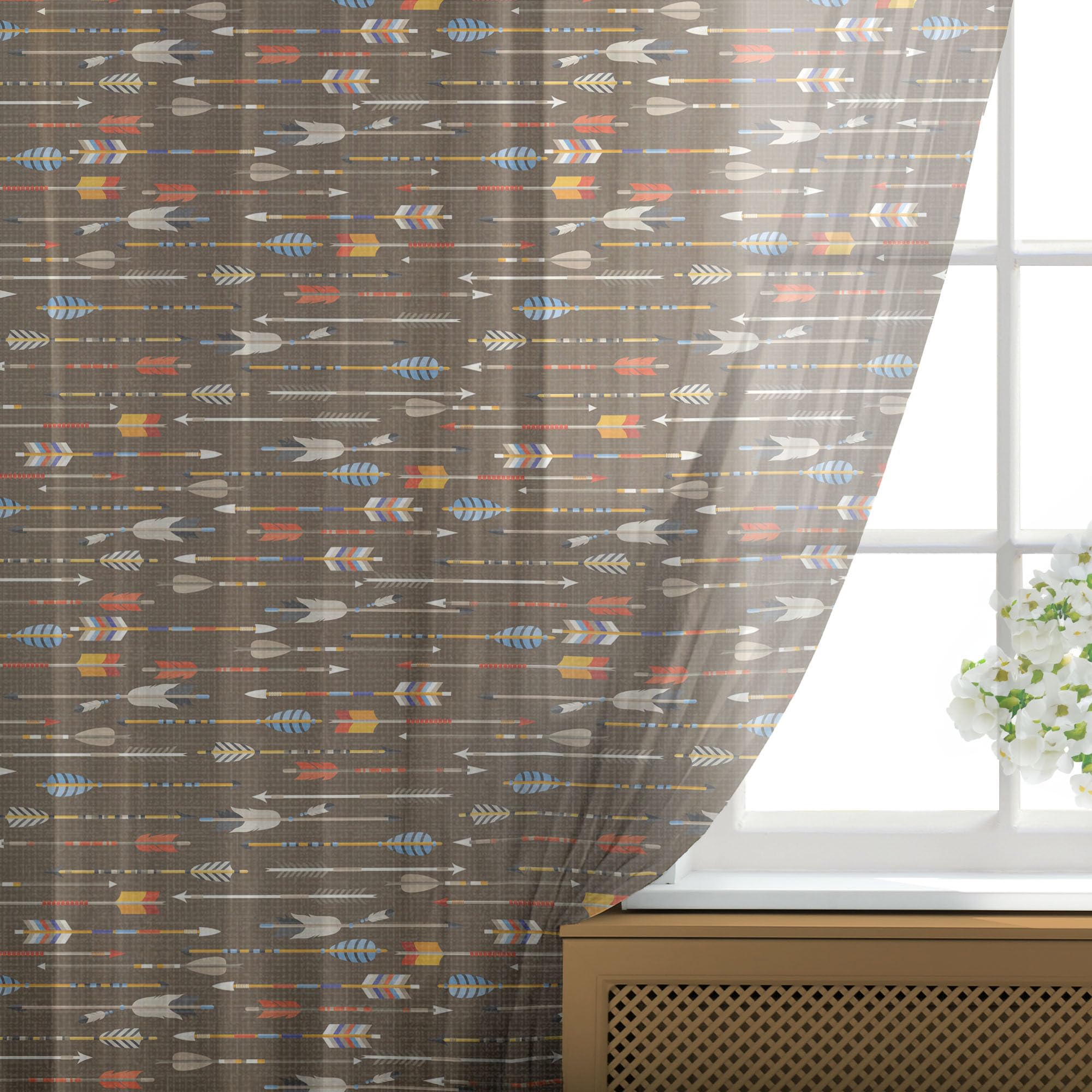 Ambesonne Tribal Tulle Curtains with Rod Pocket - Eastern Style Brown Backdrop & Colorful Arrows Sheer Drapes for Wedding, Party, Living Room, Bedroom - 2 Panels 108