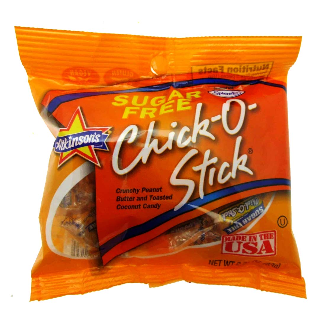Sugar Free Chick-O-Stick Candy - Crunchy Peanut Butter & Toasted Coconut Flavor - Sweetened with Splenda - Keto Friendly Snack - Made in USA (2.25oz) - Perfect for Low Carb Diets, Office Snacks & Movie Nights