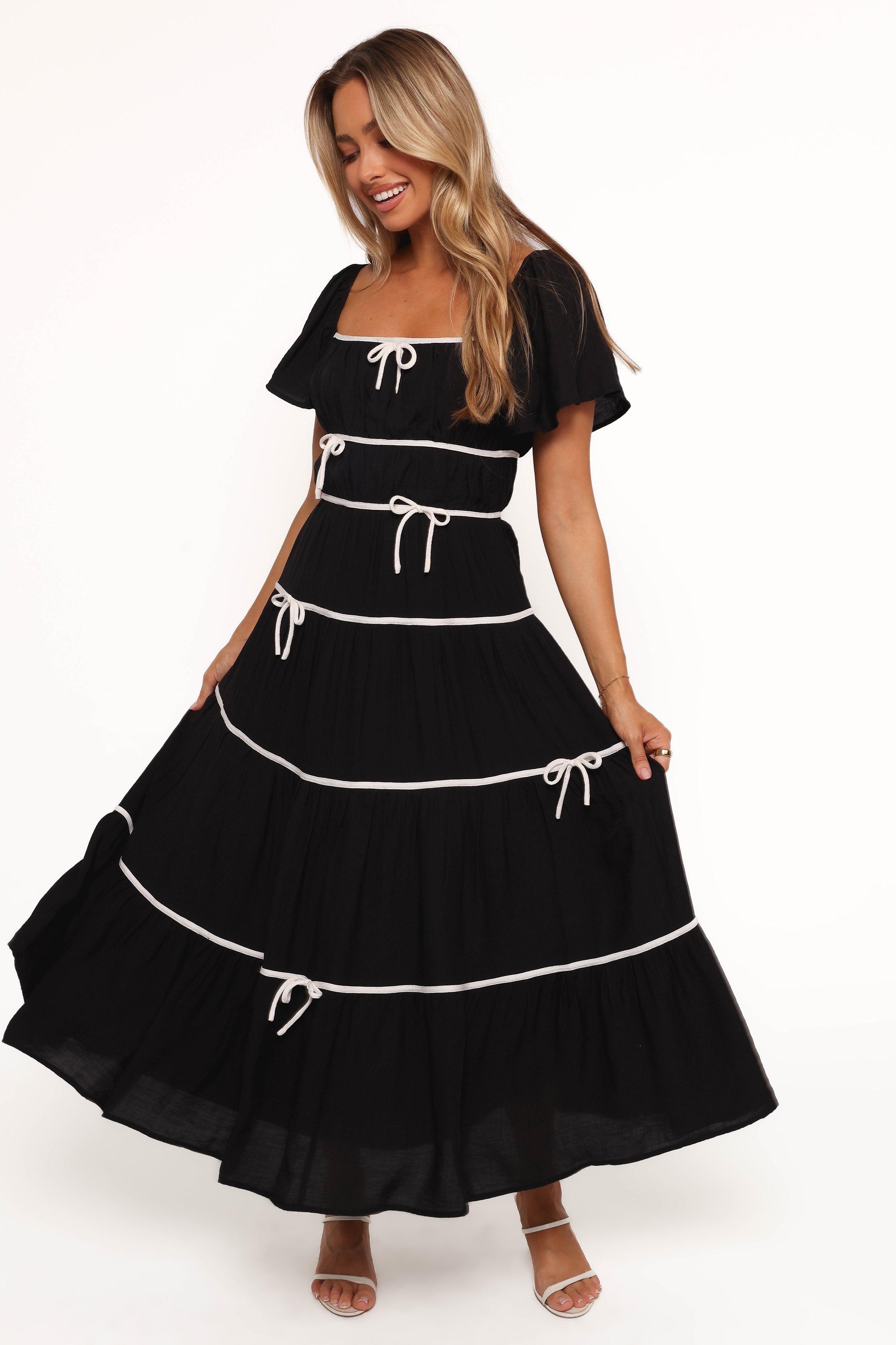 Harvey Maxi Bow Dress for Women - Elegant Black & White Long Dress for Special Occasions, Parties, and Weddings