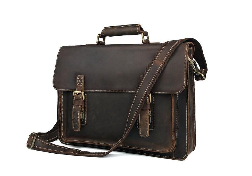 Premium Dark Brown Unisex Large Leather Laptop Bag - Stylish Travel Briefcase for Business & Work | Durable Carry-On for Commuters, Office Professionals & College Students