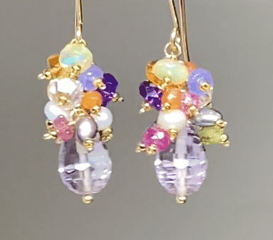Pink Amethyst Multi Gemstone Cluster Dangle Earrings for Women | Elegant Bohemian Jewelry | Perfect for Parties, Weddings & Everyday Wear