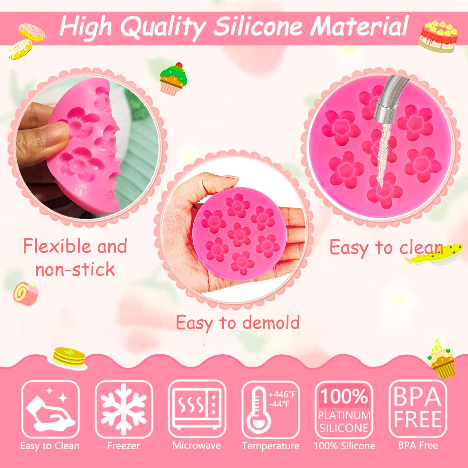 4Pcs Silicone Flower Molds Set - Rose & Daisy Chocolate Candy Molds for Baking, Fondant, Soap, Ice Cube & Wax Melts - Perfect for Cake Decorating, DIY Crafts & Party Treats