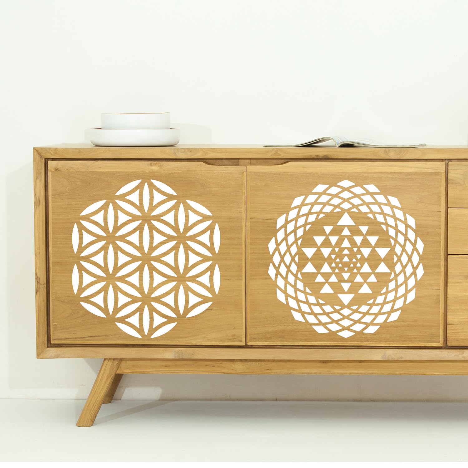 Sacred Geometry Stencil Set - 8x8 Inch Reusable Hexagon Mandala Stencils with Metatron's Cube & Flower of Life Templates for Wall Art, Canvas Painting, DIY Paper Crafts and Spiritual Decorations