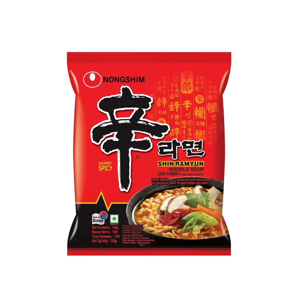 Nongshim Shin Ramyun Korean Spicy Noodle Soup - 4.23oz (120g) Instant Ramen | Quick Meal, Late Night Snack & Asian Food Lover's Favorite
