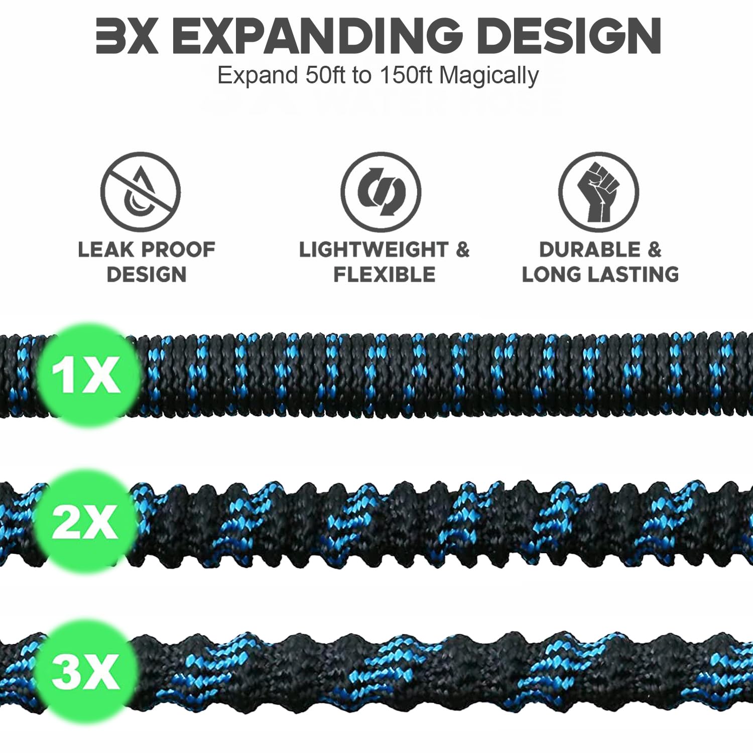 150 ft Expandable Garden Hose with 10-Function Spray Nozzle - Lightweight Flexible Water Hose with 5-Layer Latex Core & 3/4