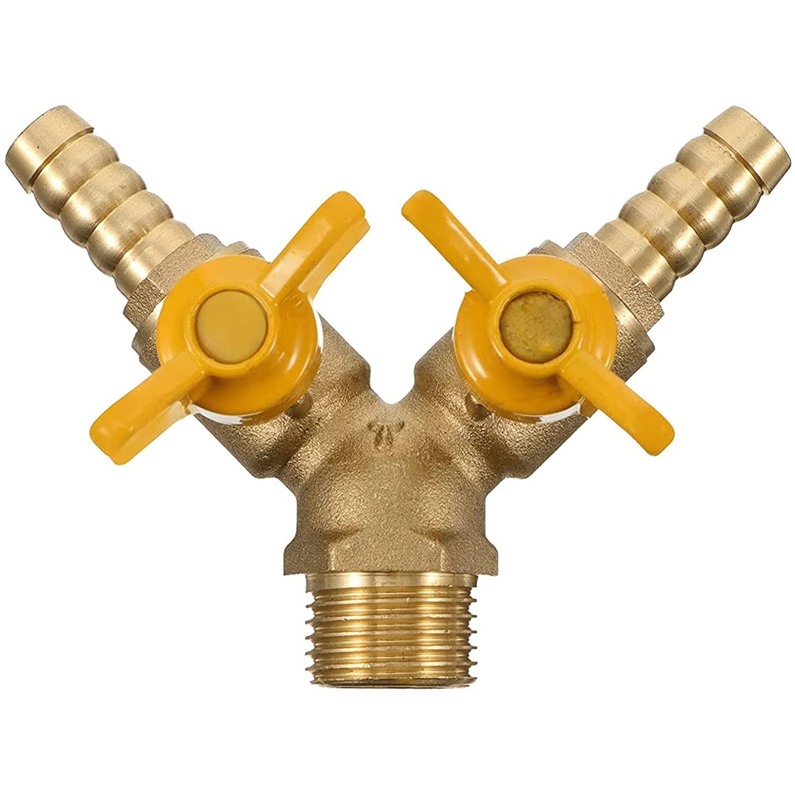 Premium Solid Brass 2-Way Garden Hose Splitter with Control Valves - Heavy Duty Water Faucet Divider for Greenhouse, Agriculture, Animal Husbandry, Lawn & Garden Irrigation