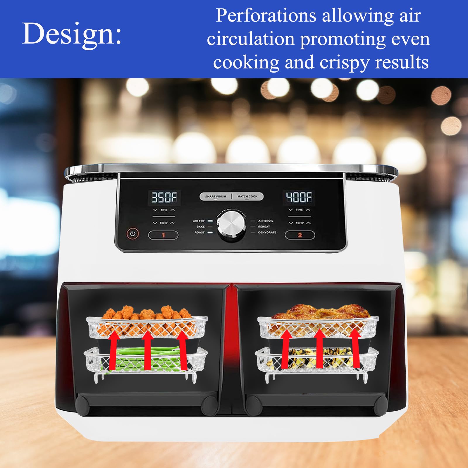 Magla Rectangle Air Fryer Rack Set - Compatible with Ninja Air Fryer Dual AF300UK, AF400UK, DZ201, DZ401 | Includes 8 Extendable Feet & Air Fryer Basket | Premium UK Brand | Perfect for Cooking Chicken Wings, Fries & Healthy Meals