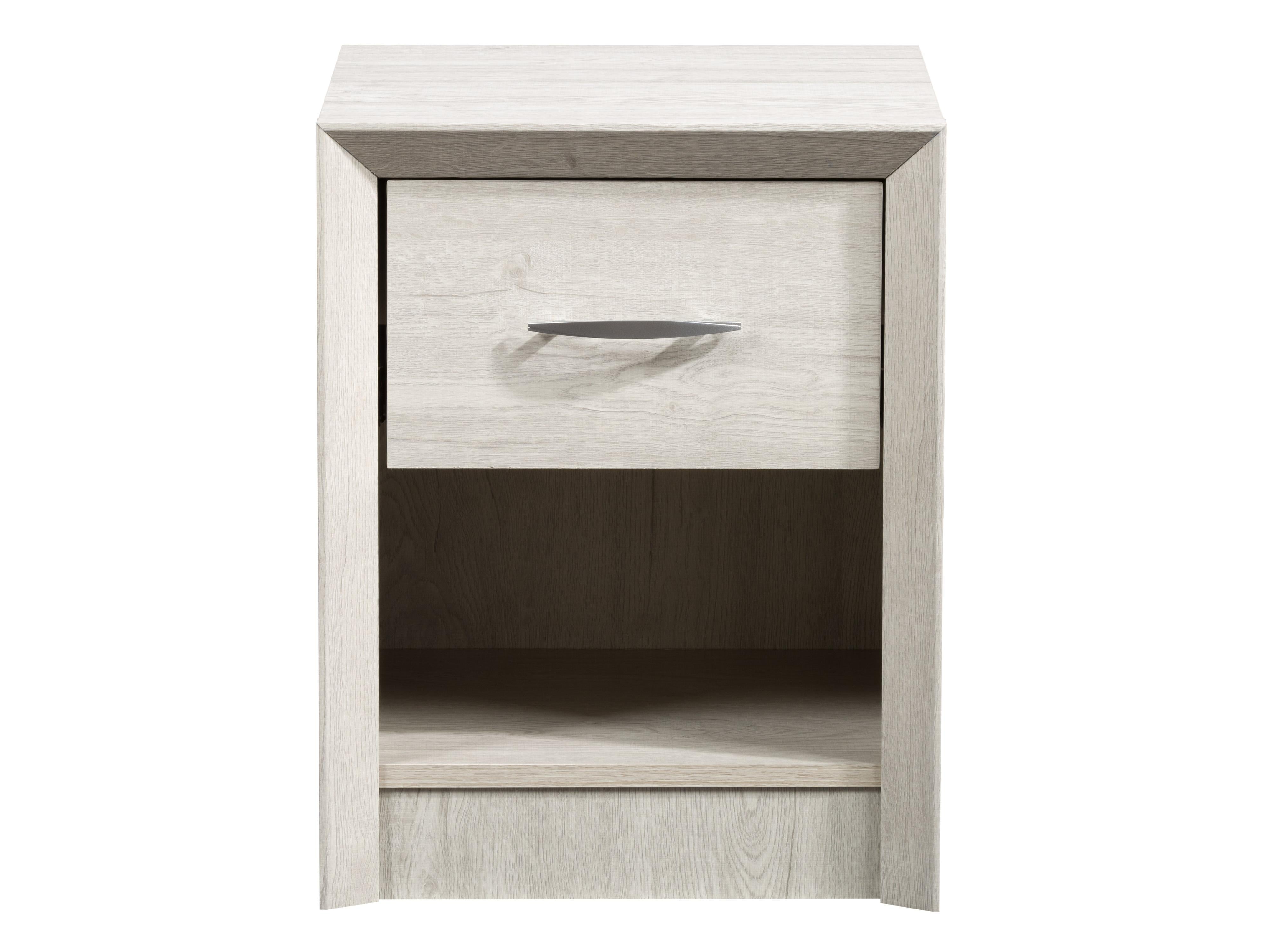 White Washed Oak Mid Century Modern Night Stand - Vintage Bedside Table with Drawer for Bedroom, Living Room & Office - Solid Wood Nightstand with Storage Shelf