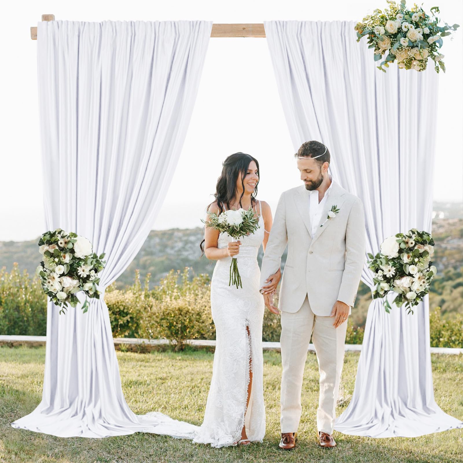 10x10FT White Polyester Photo Backdrop Curtains - 2 Panels with Rod Pockets for Photography, Party, Wedding & Home Decor | Perfect for Studio Shoots, Birthday Celebrations, and Living Room Decorations