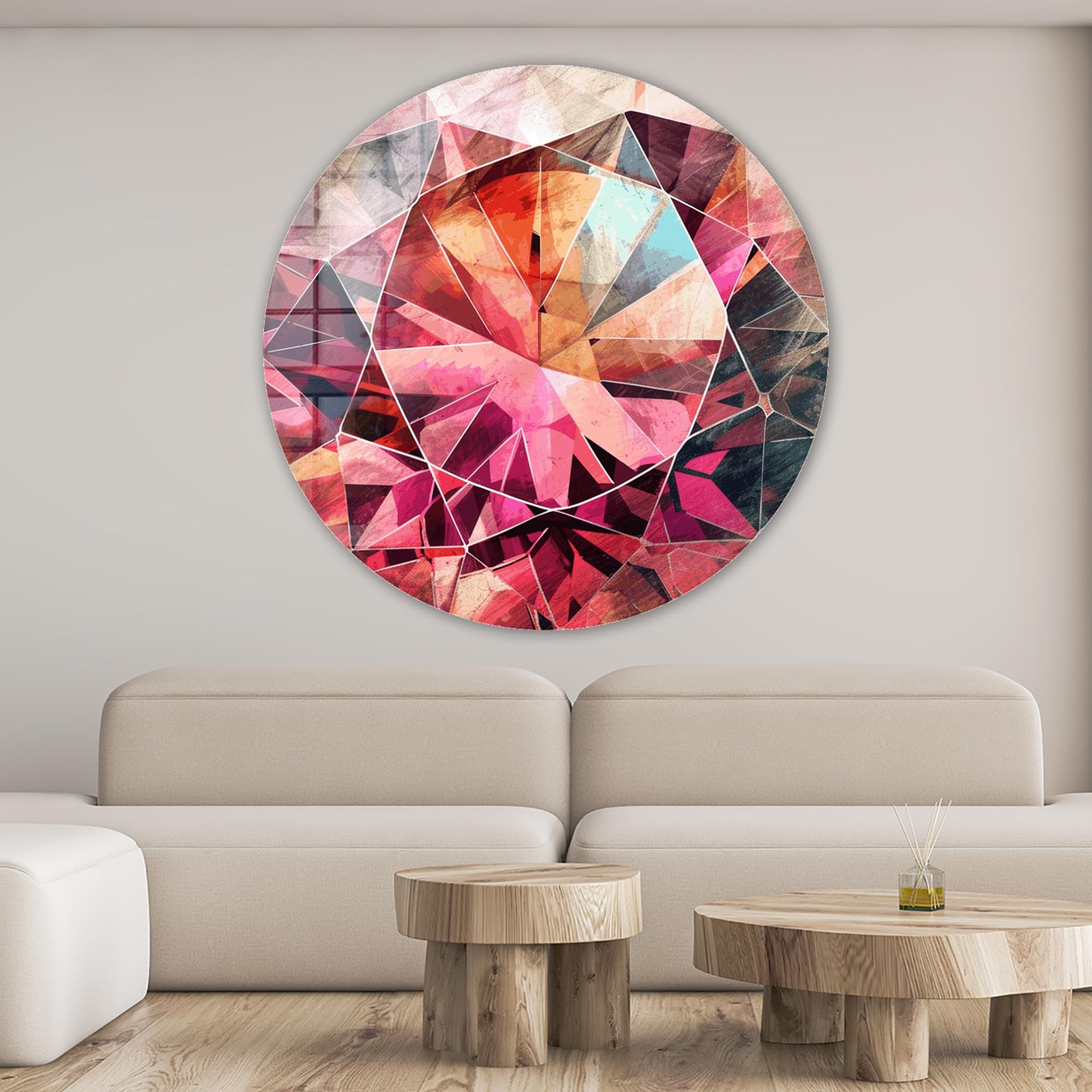 32 Shades of Pink Rounded Glass Wall Art - Modern Abstract Home Decor for Living Room, Bedroom & Office - Shatterproof Tempered Glass with Premium Metal Frame