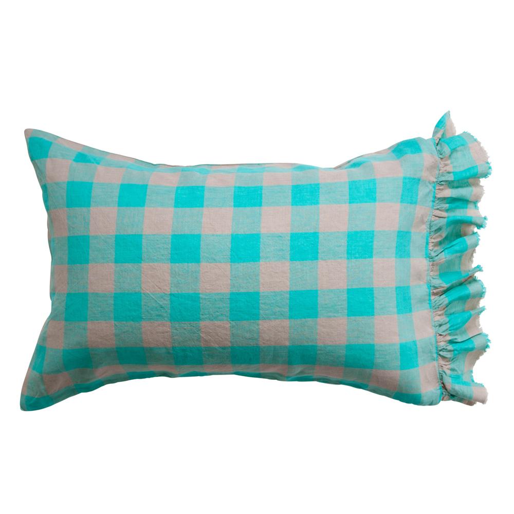 Havana Gingham 100% Linen Ruffle Pillowcase Set - 2 Pack Luxury Bedding for Home Decor, Sofa & Guest Room - Soft Breathable Pillow Covers for Comfortable Sleep
