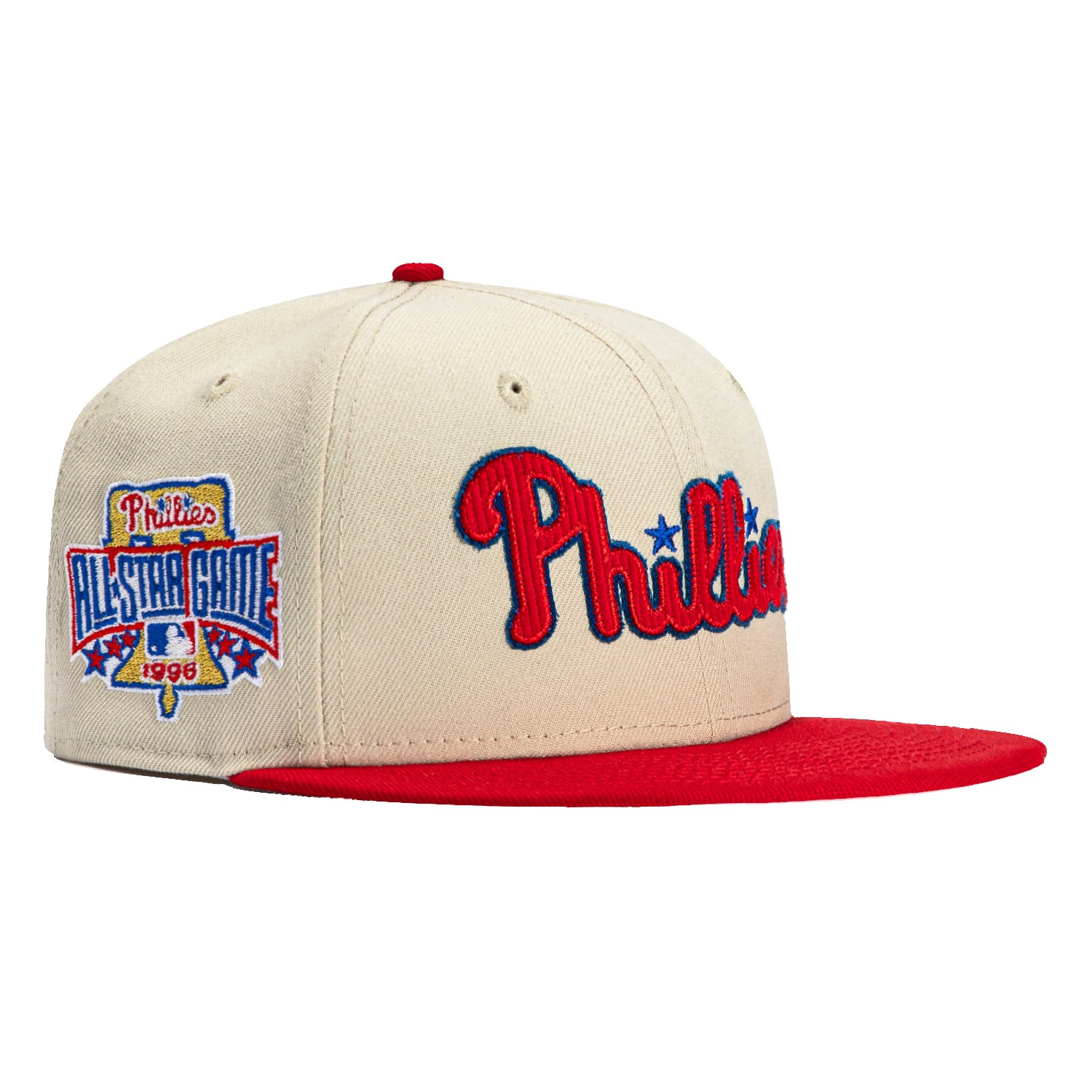 New Era 59Fifty Corduroy Philadelphia Phillies 1996 All Star Game Patch Baseball Cap - Stone & Red | Vintage MLB Hat for Sports Fans & Collectors | Perfect for Baseball Games, Casual Wear & Memorabilia Collection