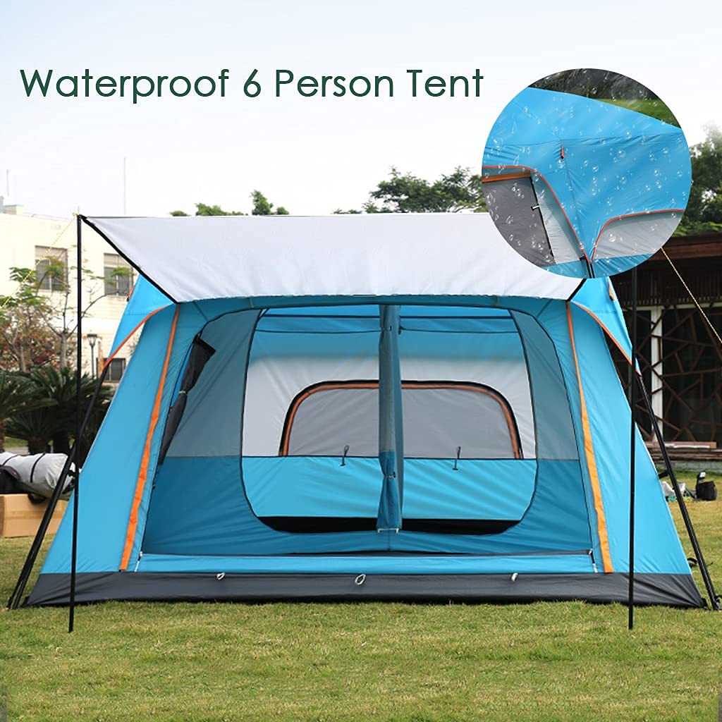 6-Person Waterproof 4-Season Family Camping Tent with Living Room & Separate Rooms - Spacious Outdoor Shelter for Camping, Hiking & Backpacking Adventures