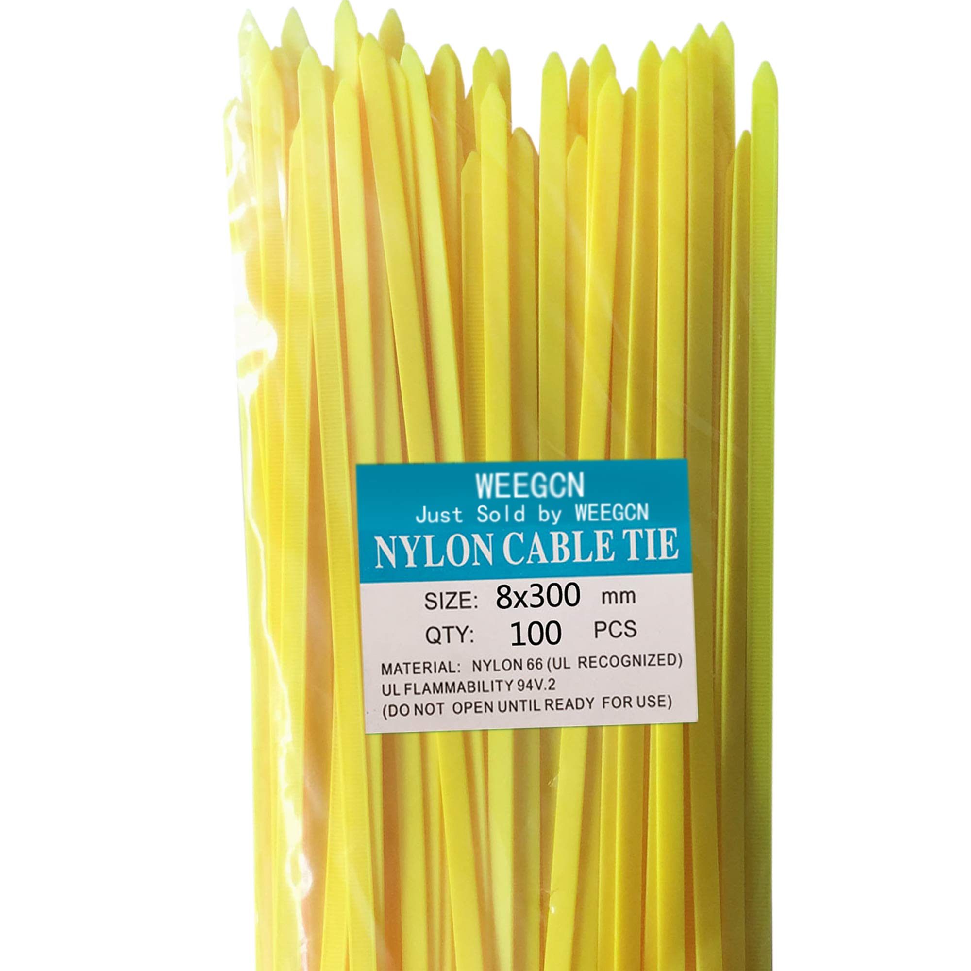 WEEGCN 16-Inch Heavy Duty Nylon Cable Zip Ties (100-Pack) - 120 lbs Strength, Self-Locking Wire Ties for Organizing Cables, Wires & Hoses | Ideal for Home, Office, Garden & DIY Projects - Yellow