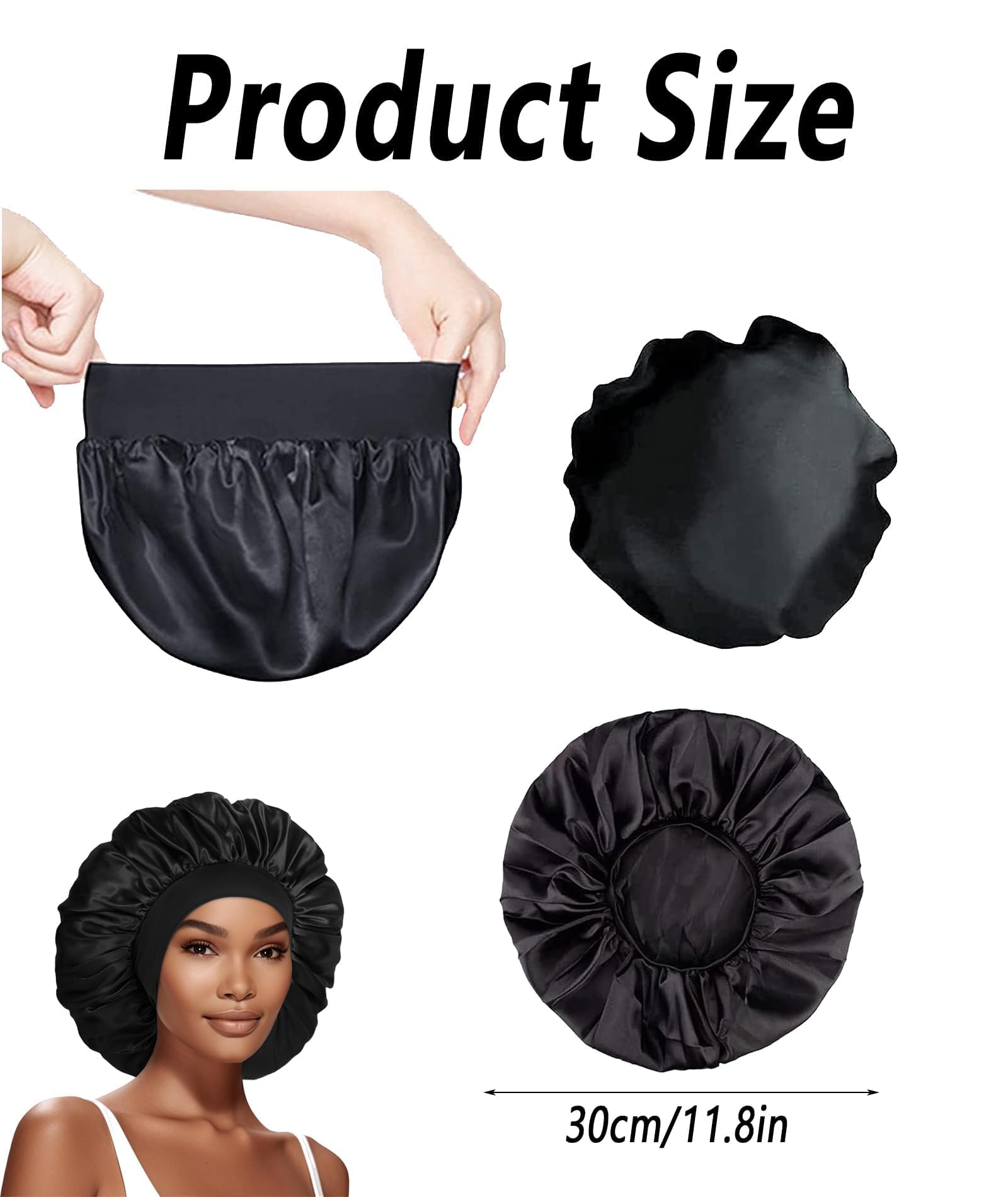 Silk Hair Bonnet for Sleeping - Satin Sleep Cap for Women & Girls - High Resilience Silk Bonnet for Hair Protection - Adjustable Black Hair Cap Fits Most Head Sizes - Perfect for Nighttime Hair Care & Travel