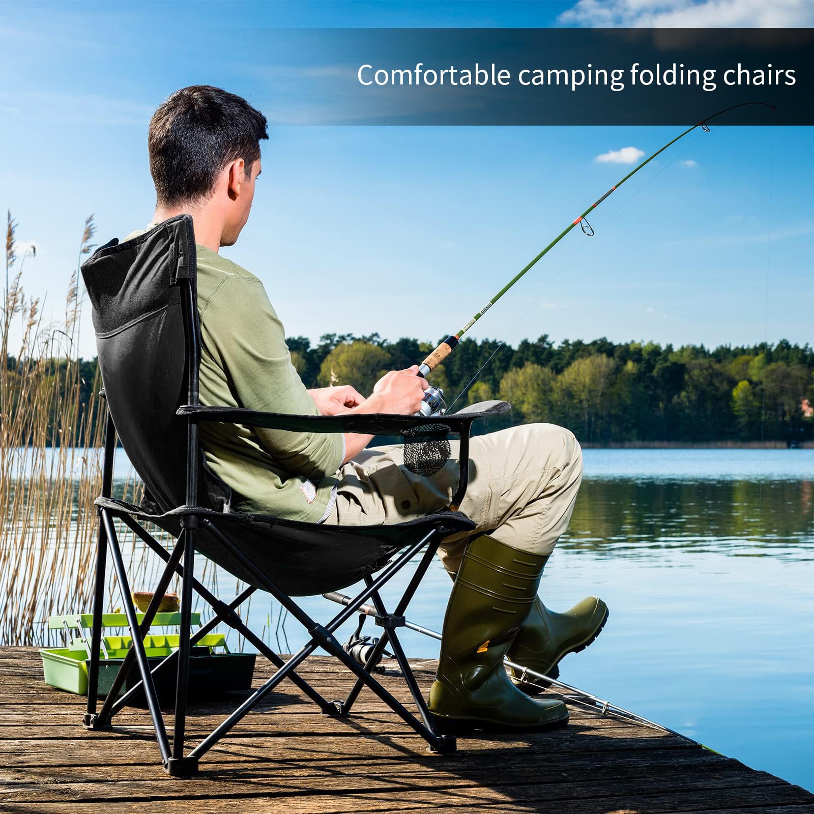 Heavy Duty Camping Chairs for Adults - Portable Folding Chair with Cup Holder & Carry Bag, 300Lbs Weight Capacity - Perfect for Beach, Lawn, Backyard, Hiking & Outdoor Activities