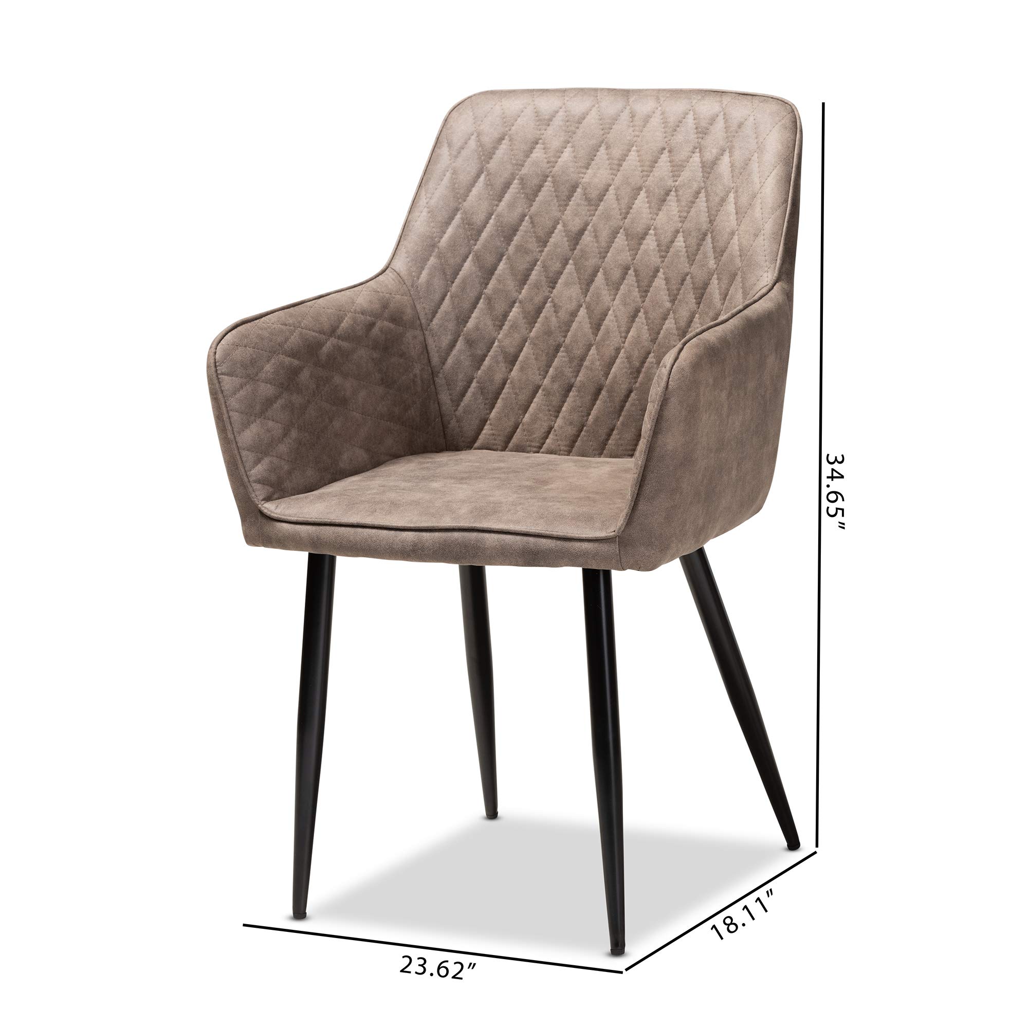 Baxton Studio Belen 2-Piece Metal Dining Chair Set - Grey & Brown Faux Leather Upholstered Chairs for Kitchen, Dining Room & Office | Modern Comfort Seating