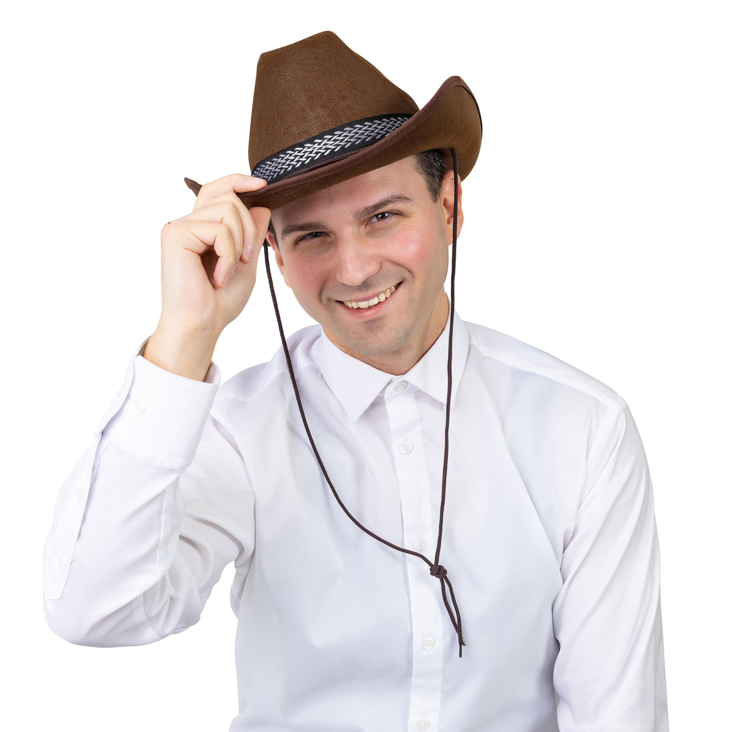 Authentic Western Cowboy Hat for Men & Women - Brown Leather Cowgirl Hat for Rodeo, Country Parties & Outdoor Adventures - Durable American Cowboy Style Hat for Adults
